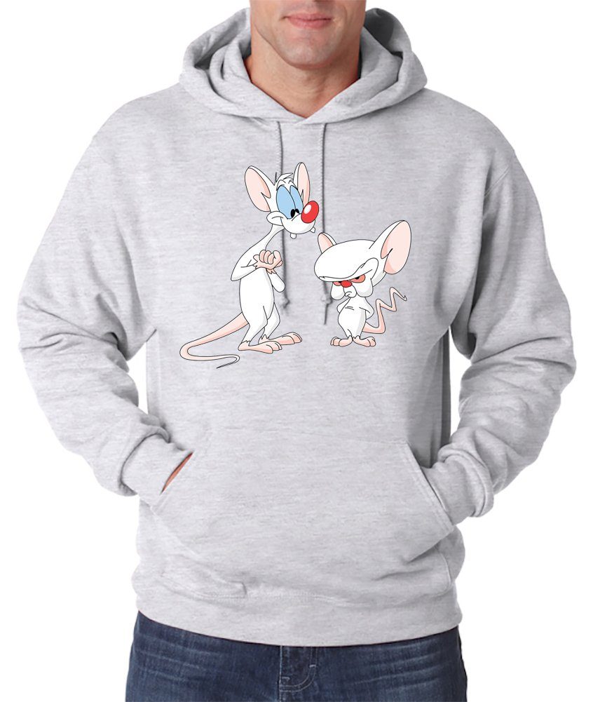 Youth Designz Kapuzenpullover Brain und Pinky Herren Hoodie Pullover mit Retro Cartoon Print Grau | Hoodies
