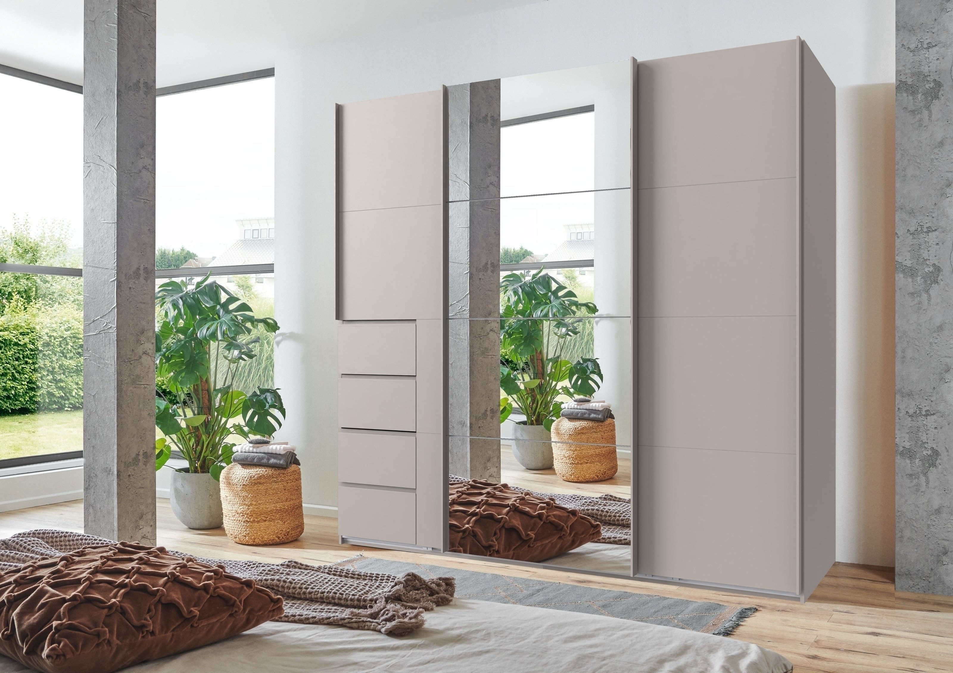 freiraum Schwebetürenschrank BALI in KASCHMIR + SPIEGEL - 225x208x64cm (BxHxT)