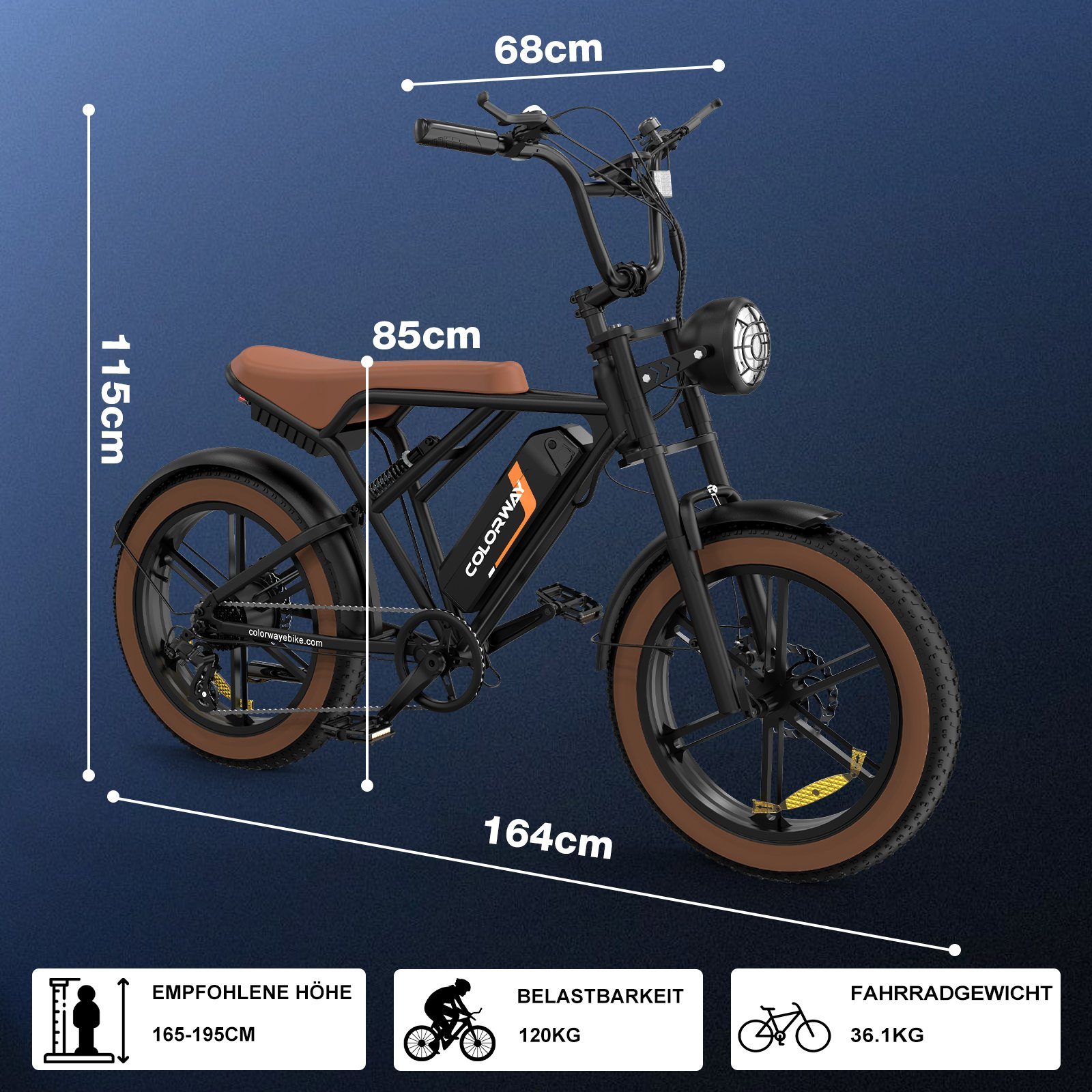 E-Motorrad Zoll MTB Gang, 250W Reifen, Fat 48V 4.0 Heckmotor 7 20 E-Bike Shimano, COLORWAY 15Ah Motor