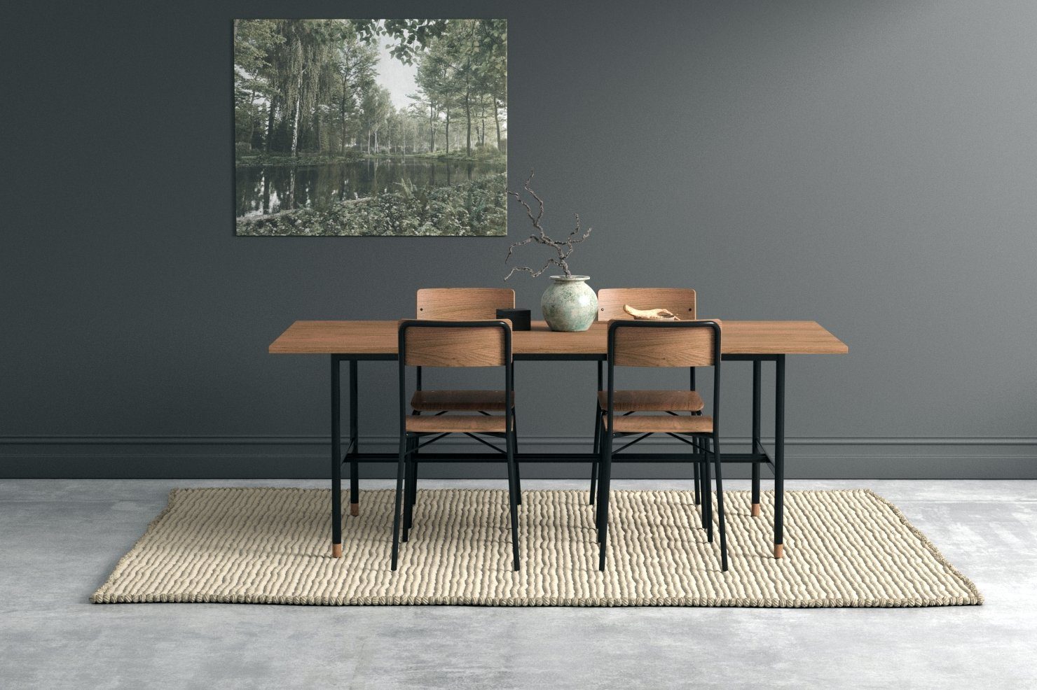 andas Esstisch, im skandinavian Design, Holzfurnier aus Walnussbaum