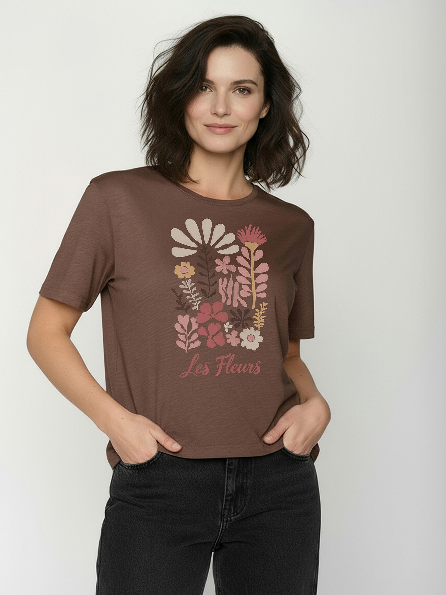 GreenBomb T-Shirt Nova Les Fleurs (1-tlg., 1) Flammgarn, lockerer Schnitt, entspannter längerer Ärmel