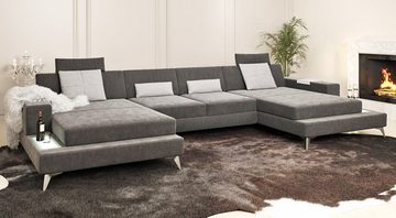 BULLHOFF Wohnlandschaft Wohnlandschaft XXL Ecksofa Eckcouch U-Form Designsofa LED Sofa Couch Grau Vintage Grün »MÜNCHEN« von BULLHOFF