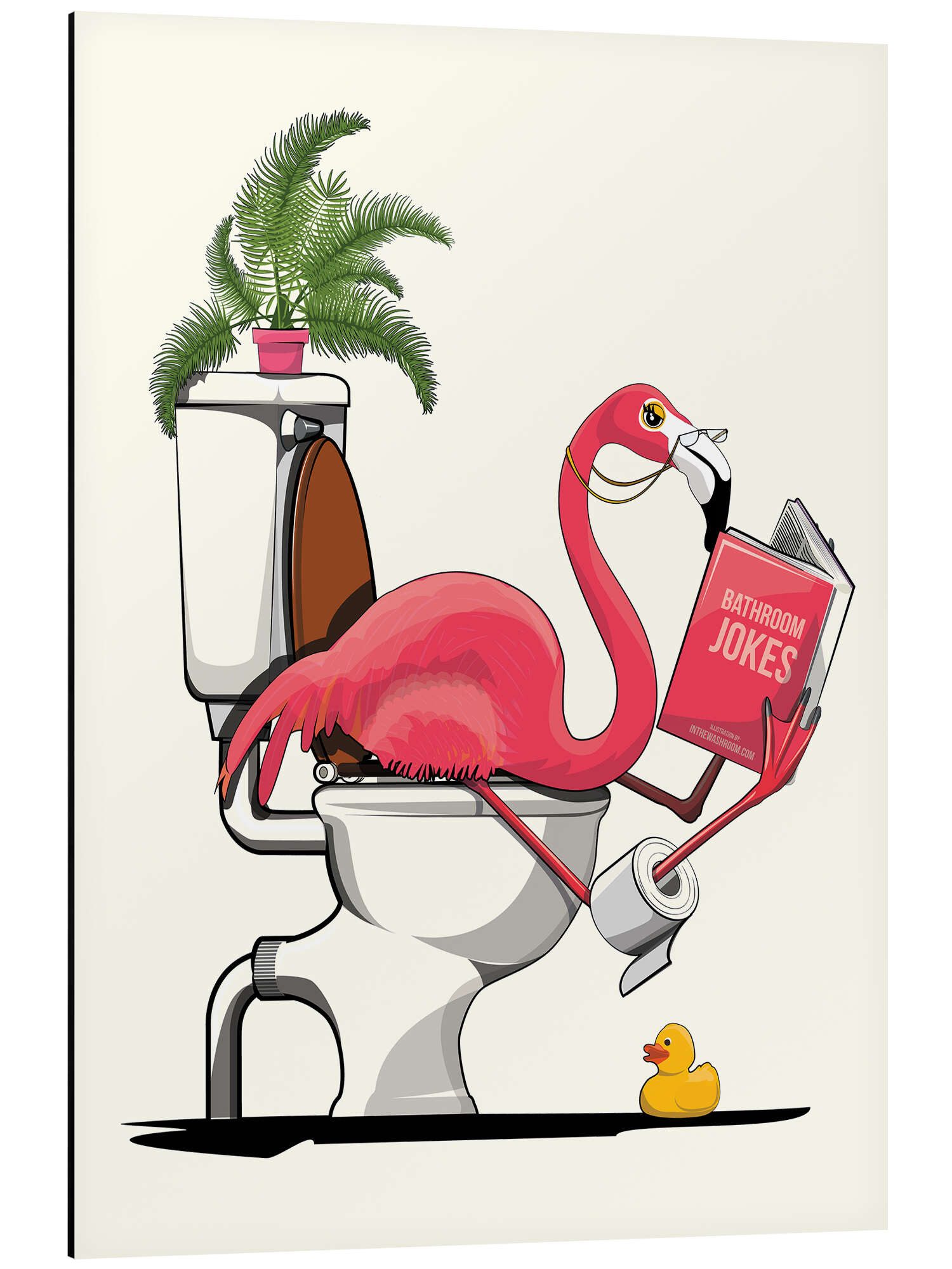 Posterlounge Wandbild Flamingo sitzt auf der Toilette, Wyatt9, erhältlich als Poster, Leinwandbild, Wandsticker oder Acrylglasbild