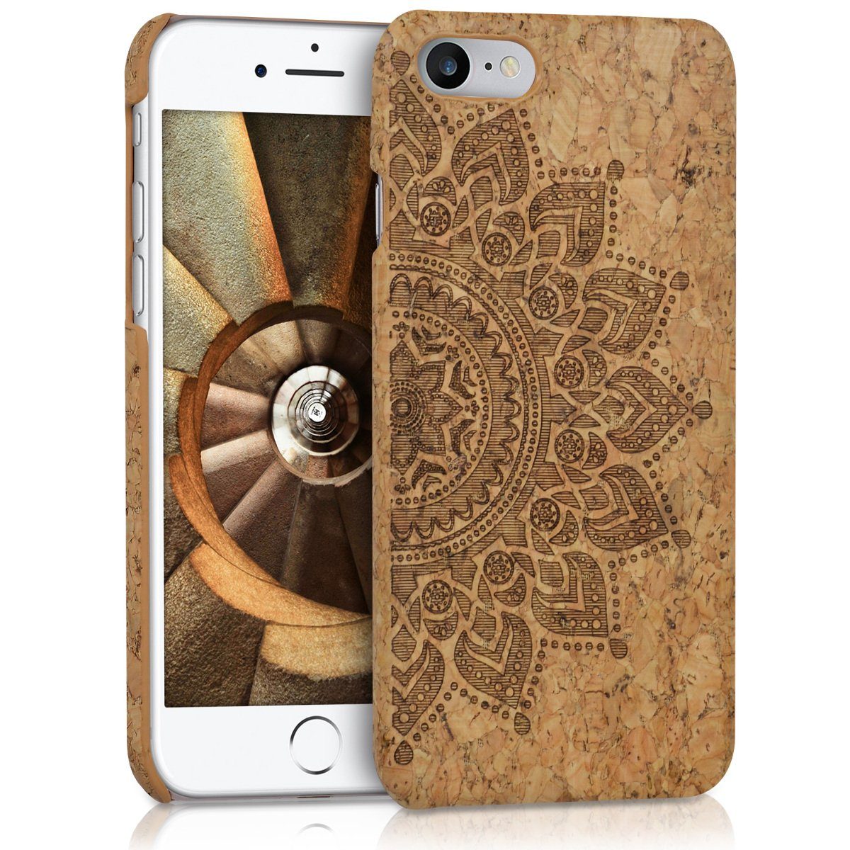 kwmobile Handyhülle Hülle für Apple iPhone SE / 8 / 7, Kork Handy Case - Cork Cover Schutzhülle - Aufgehende Sonne Design