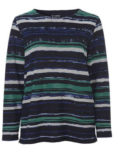 VIA APPIA DUE Rundhalsshirt Modisches Sweatshirt mit gestreiftem, abstraktem Muster mit U-Boot-Ausschnitt