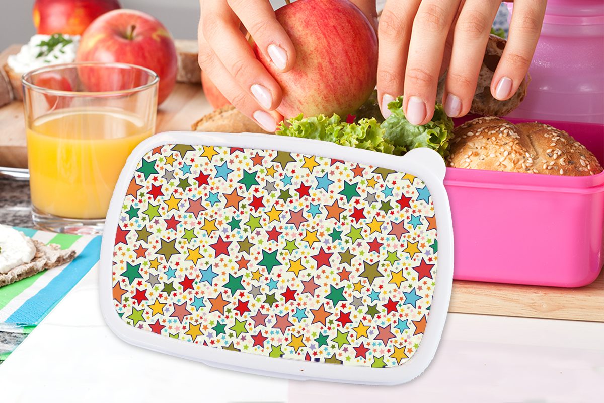 MuchoWow Lunchbox Muster - Sterne Kunststoff, - Kinder, - Kinder Kinder, rosa Mädchen, - Erwachsene, Brotbox (2-tlg), Snackbox, für Brotdose Farben Kunststoff