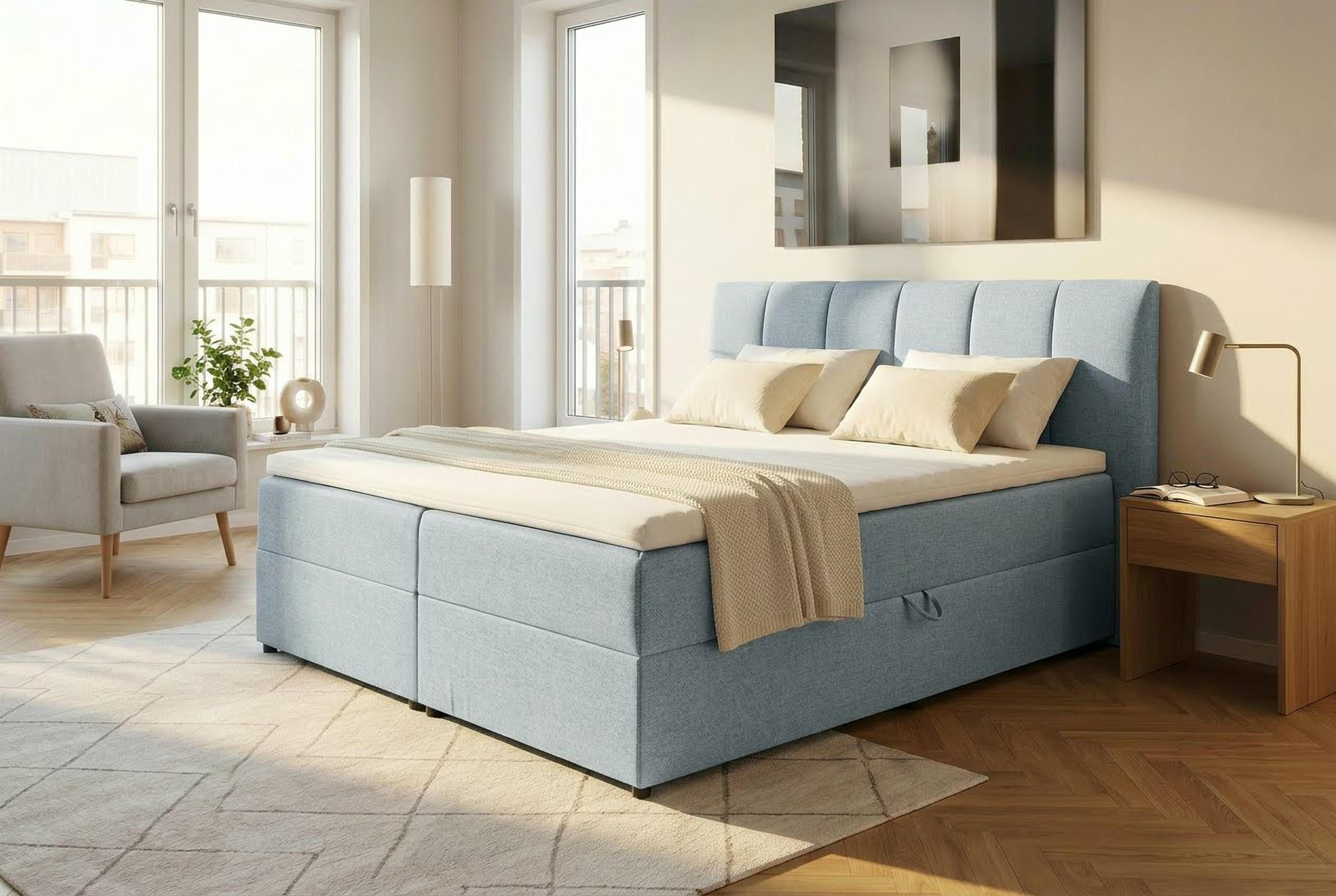ED EXCITING DESIGN Boxbett "Granada" inkl. Bettkasten und Topper, erhältlich in den Größen 120x200cm, 160x200cm & 180x200cm