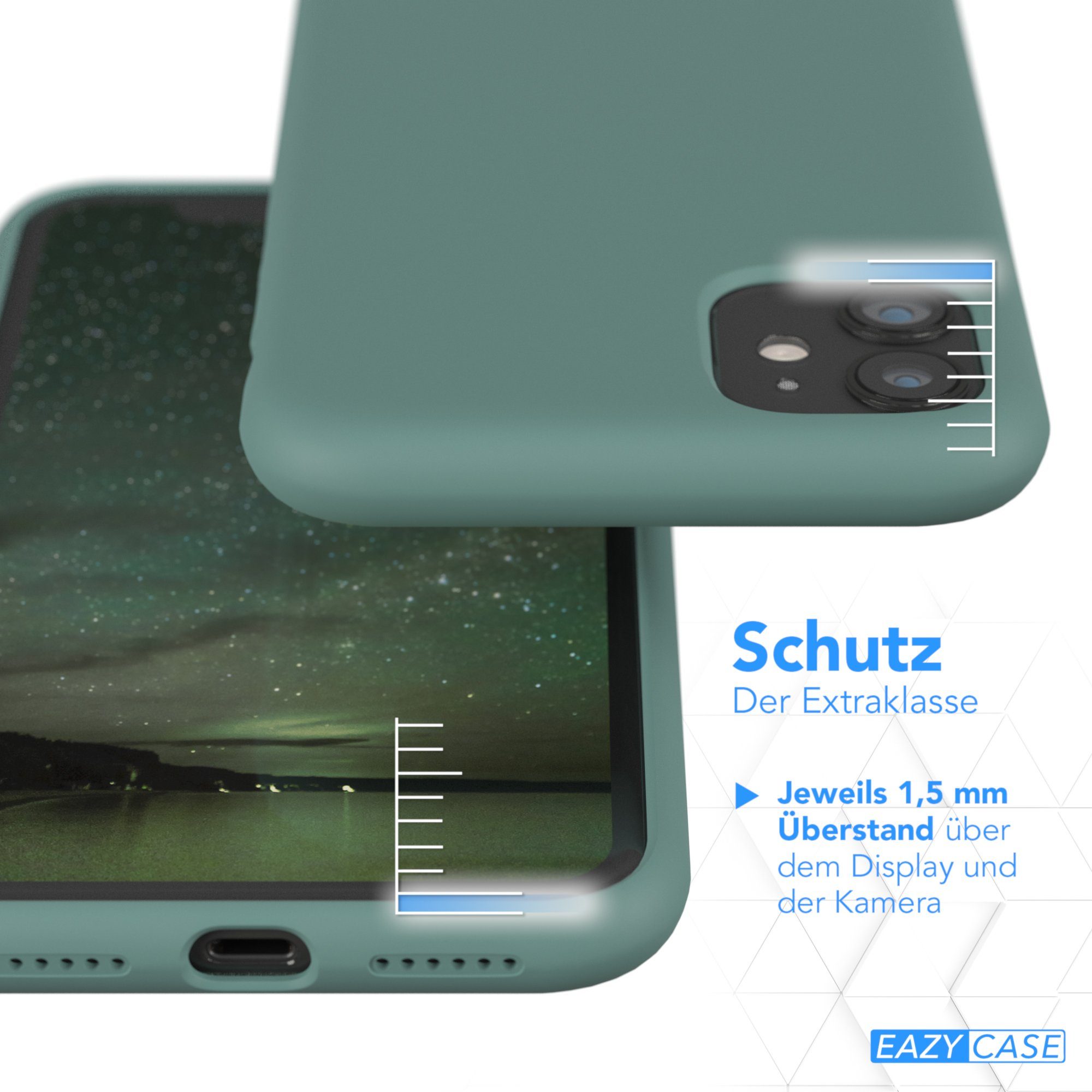 EAZY CASE Handyhülle Premium Silikon Case für Apple iPhone 11 6,1 Zoll, Silikonhülle Slimcover mit Displayschutz Hülle Cover Grün / Nachtgrün