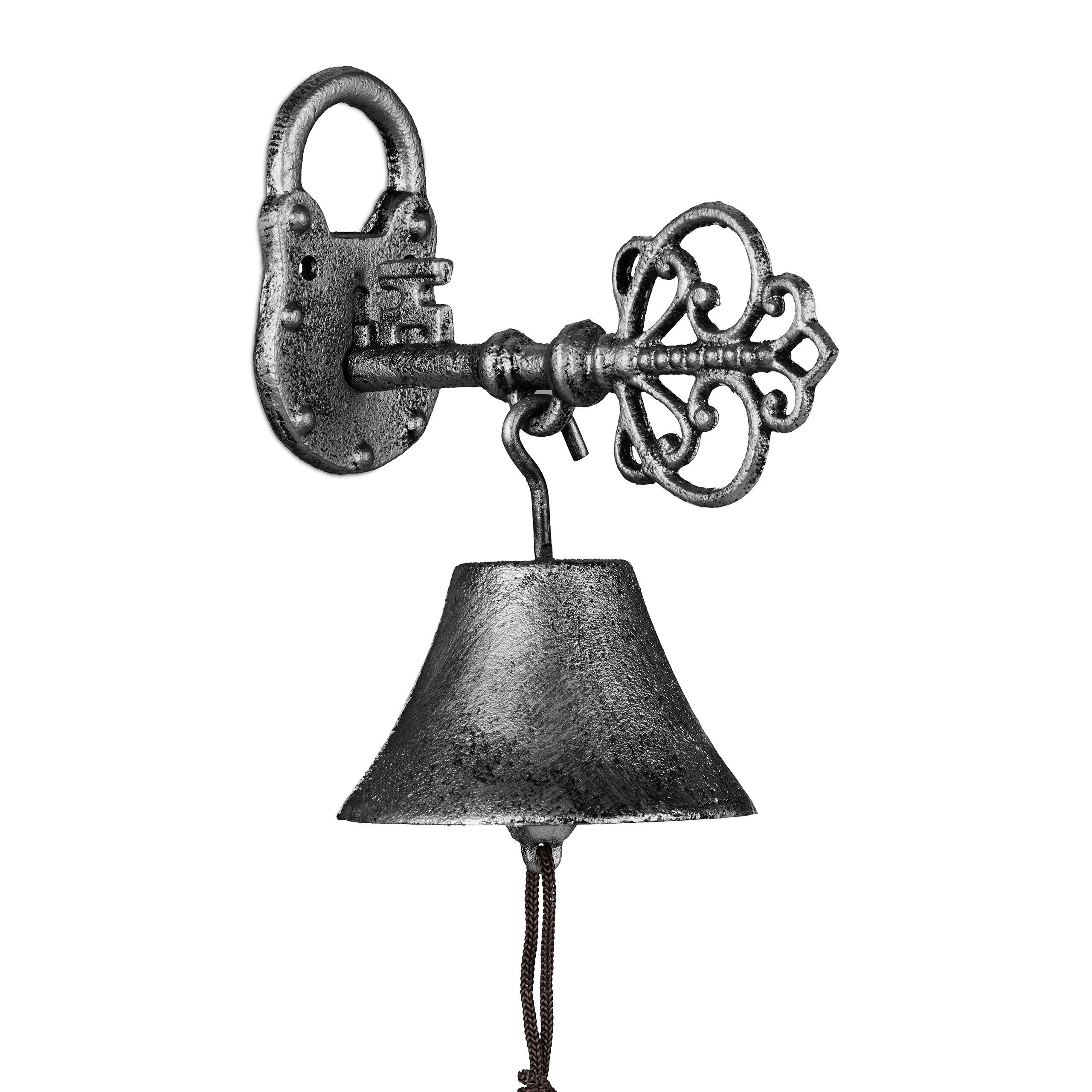 relaxdays Wanddekoobjekt Gusseisen Türglocke "Schlüssel" silber günstig online kaufen