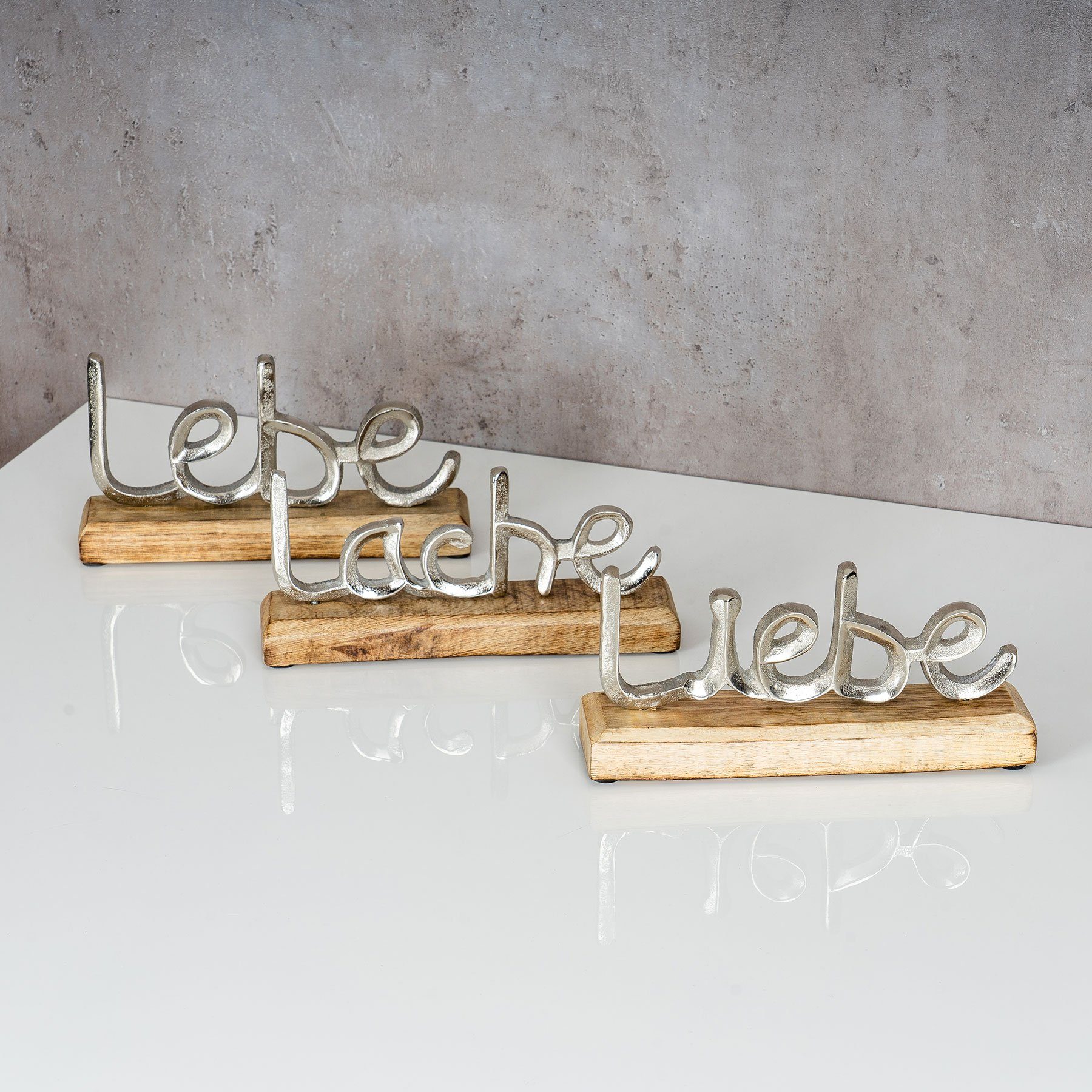 3er Metall Lache Mango Lebe Silber Levandeo® Liebe L23cm Set Deko-Schriftzug, Schriftzug Holz