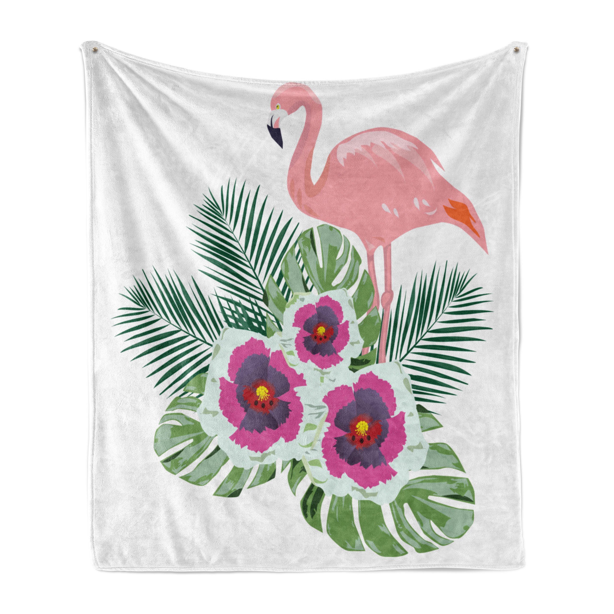 Wohndecke Gemütlicher Plüsch für den Innen- und Außenbereich, Abakuhaus, Hibiskus Flamingo Tropical Bouquet