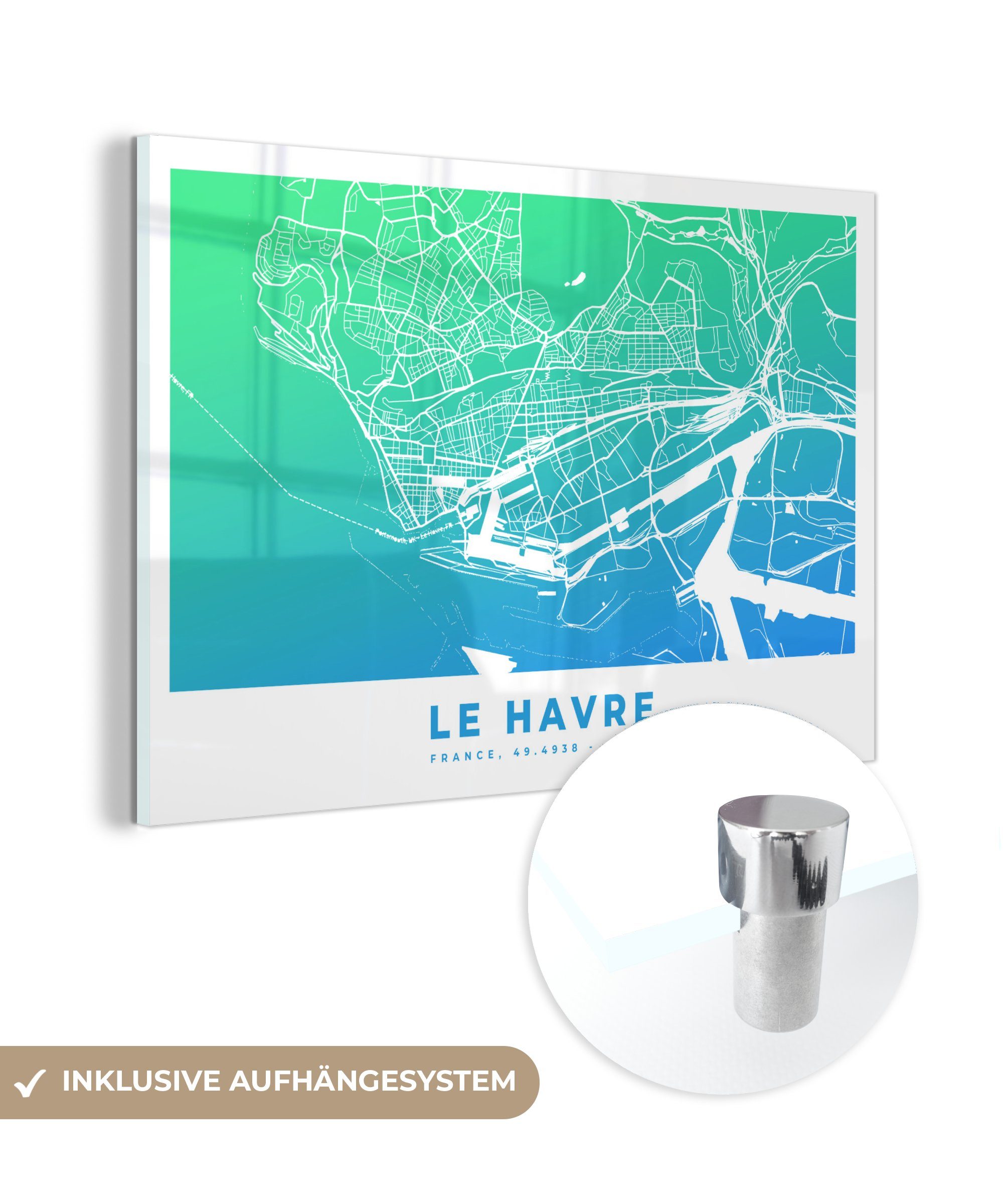 St), (1 - Frankreich Stadtplan, MuchoWow Le Havre - Wohnzimmer & Schlafzimmer Acrylglasbilder Acrylglasbild