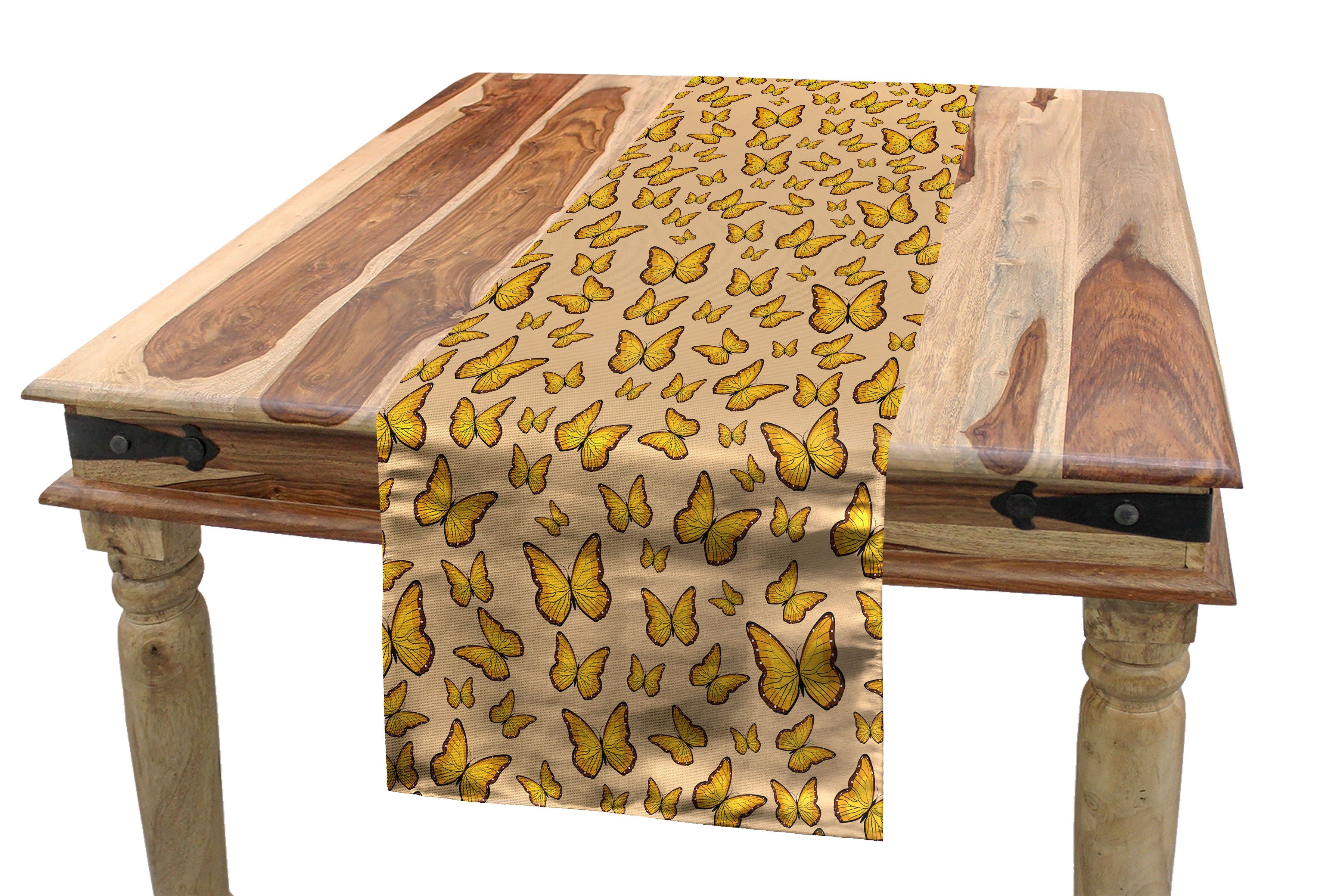 Küche Esszimmer Tischläufer Abakuhaus und Tischläufer, Orange Rechteckiger Gelb Schmetterlinge Dekorativer