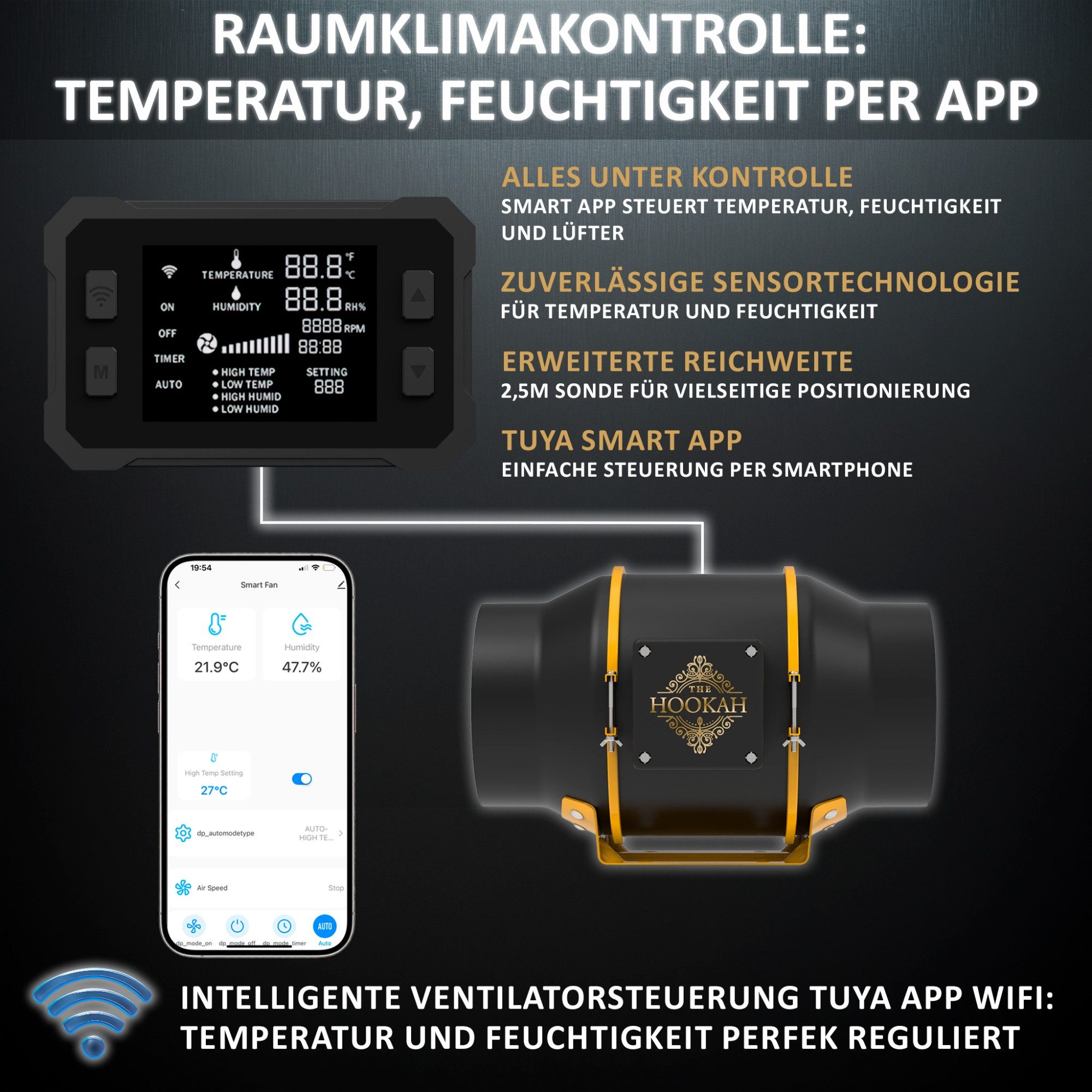 THE HOOKAH Bodenventilator WiFi Rohrventilator 150mm 683m³/h,Temp-/Feuch.32 günstig online kaufen