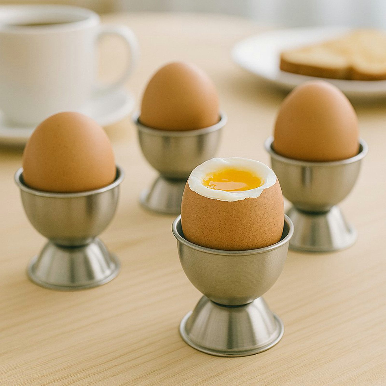 Koopman Eierbecher Eierbehälter Stehend Ø 4,5 cm Eierablage Edelstahl Stapelbar 4 er Set, (4-tlg), Edelstahl, Rostfrei, Klassisch, Langlebig, Silberfarbend
