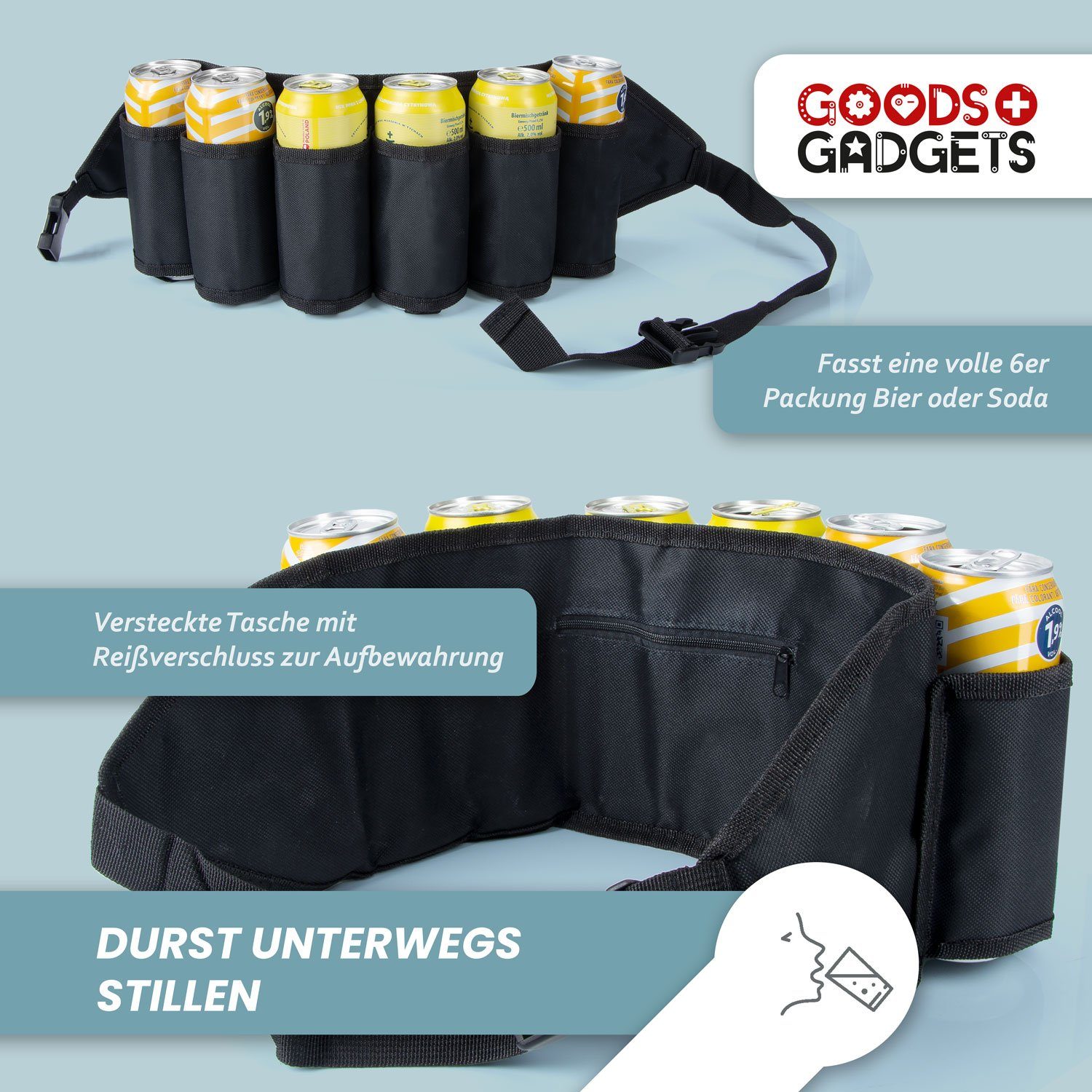 Goods+Gadgets Trinkgürtel Bier-Holster Bierflaschen-Halter