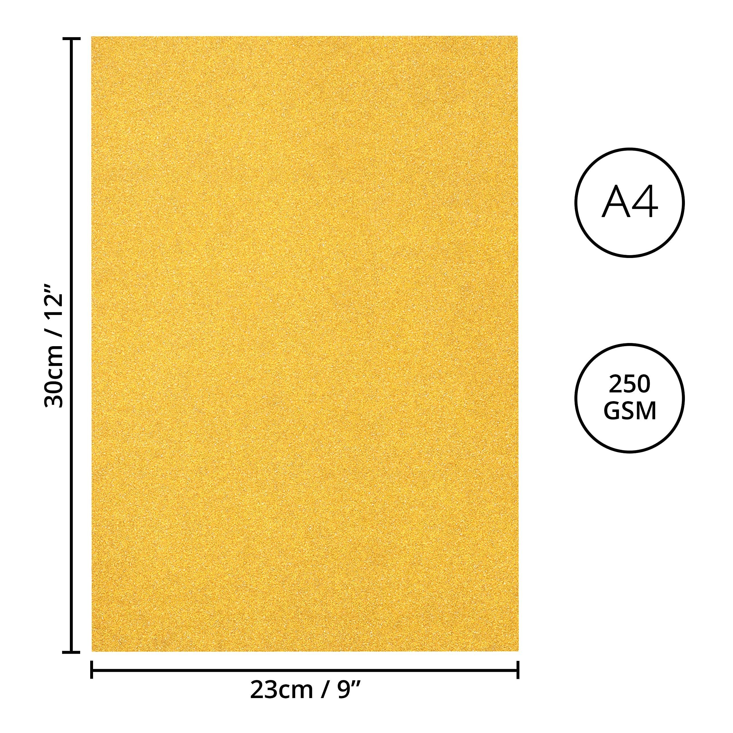 Belle Vous Aquarellpapier Goldenes Glitzer-Bastelpapier, 24 mit 24 Goldenes A4, Bastelpapier Stück Blätter, Glitzer, A4, 250GSM, 250GSM