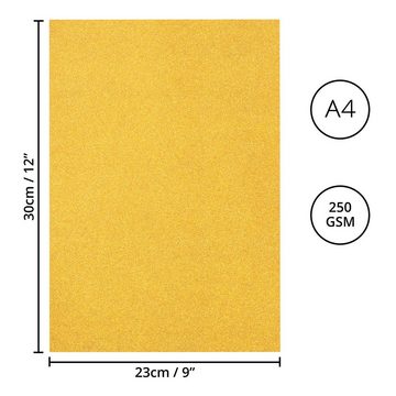 Belle Vous Aquarellpapier Goldenes Glitzer-Bastelpapier, A4, 250GSM, 24 Blätter, Goldenes Bastelpapier mit Glitzer, A4, 250GSM, 24 Stück