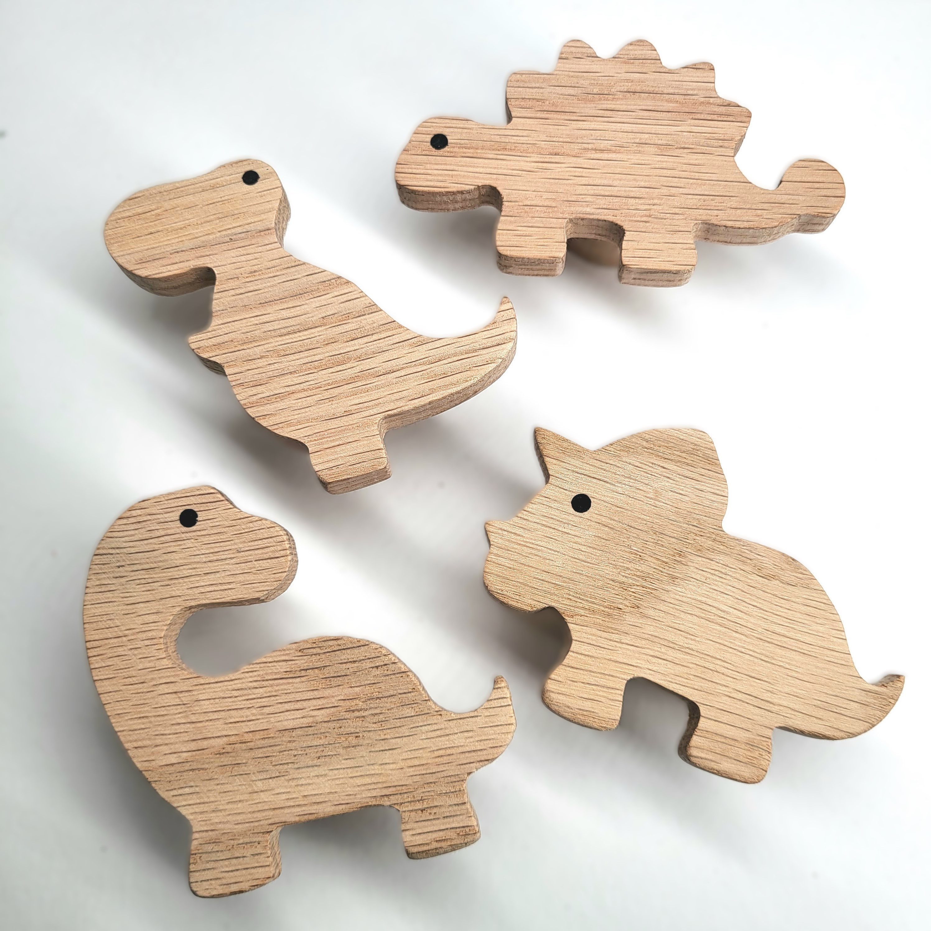 ScandiHooks Wandhaken Dinosaurier Wandhaken, Kinderzimmer, Flur, Garderobe, Ankleide, Eingangsbereich, Eingang, Schlafzimmer, Bad, Badezimmer, WC, (4-St), Unbehandeltes und nachhaltiges Eichen-Massivholz