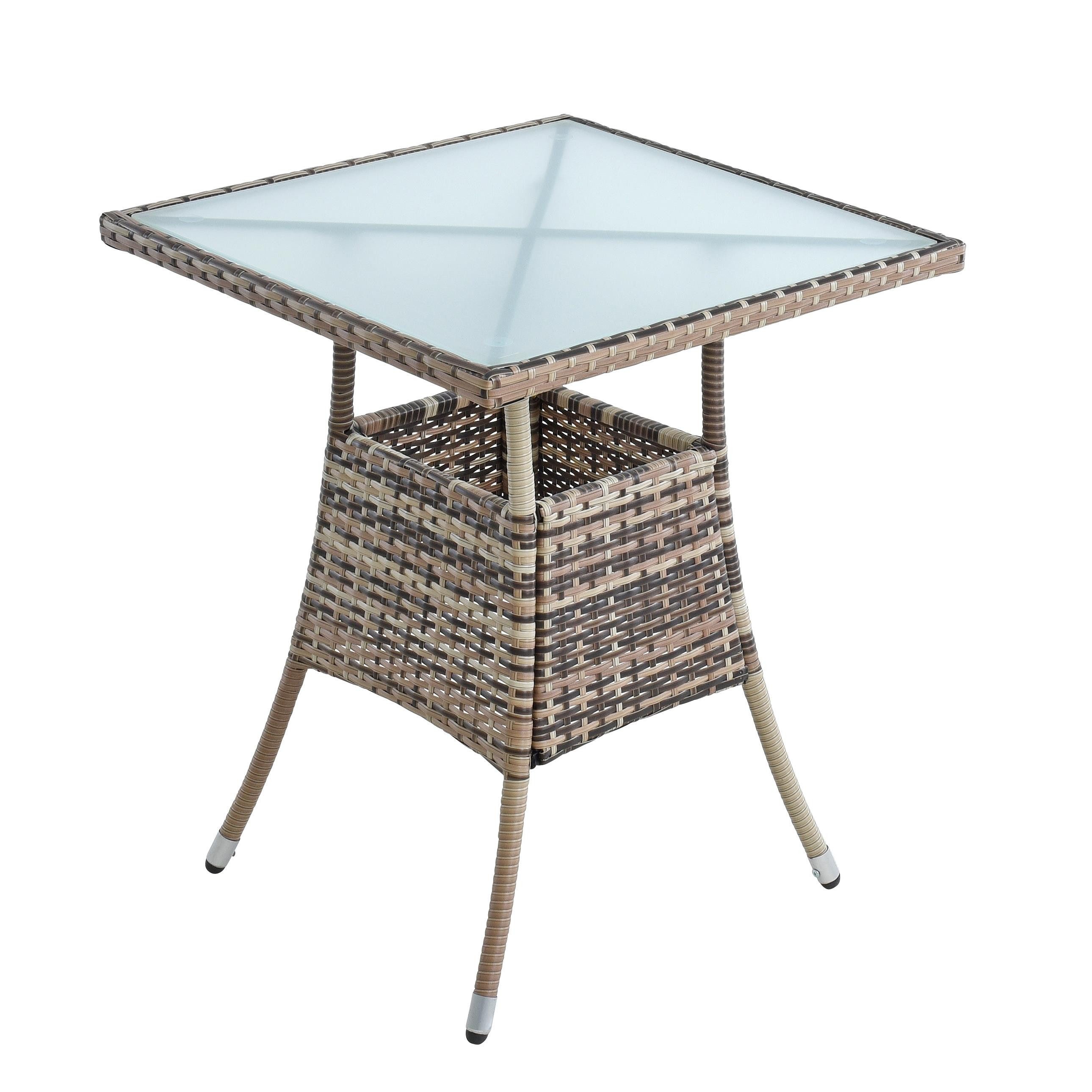 ESTEXO Gartentisch Polyrattan Beistelltisch Balkontisch 57 cm Rattan Tisch Beige-Braun