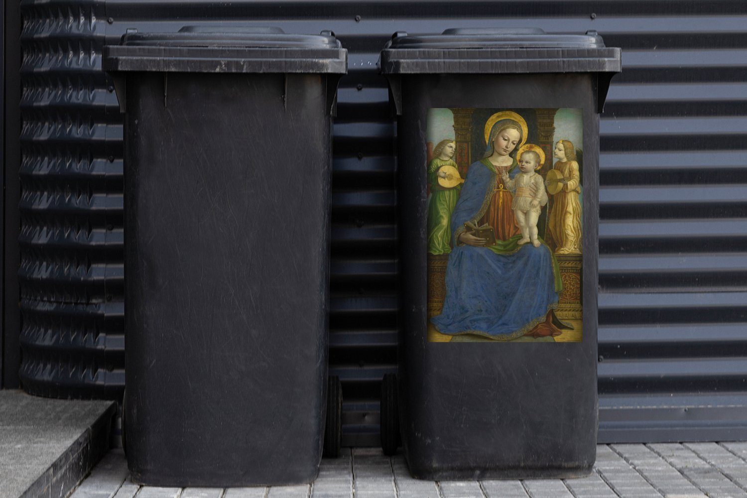 Kind das Bernardino und Container, - (1 Die Engeln Bergognone St), mit Jungfrau zwei Abfalbehälter Sticker, Mülltonne, MuchoWow Wandsticker Mülleimer-aufkleber,