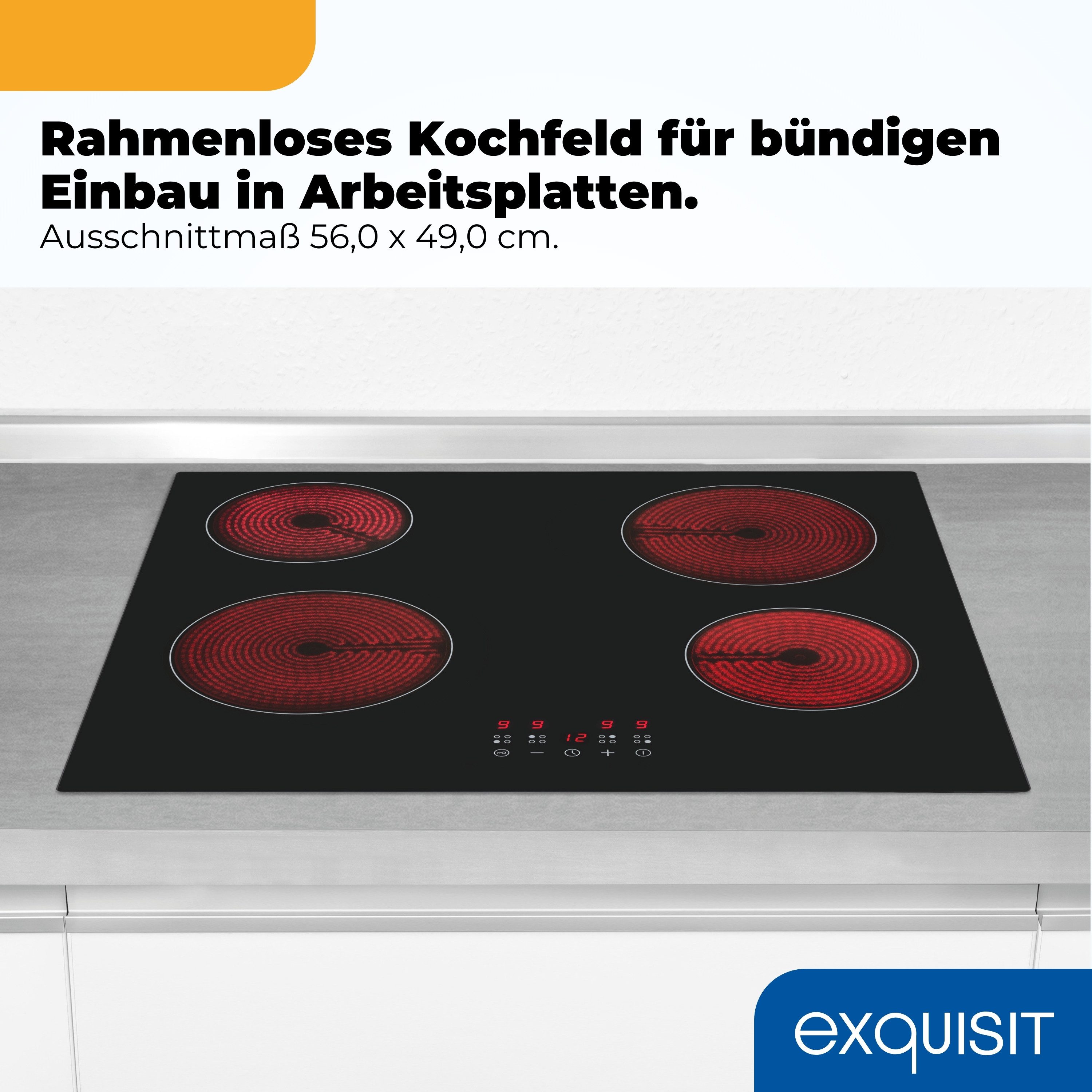 exquisit Elektro-Kochfeld EKC600-490, Glaskeramikkochfeld mit Restwärmeanzeige für mehr Sicherheit