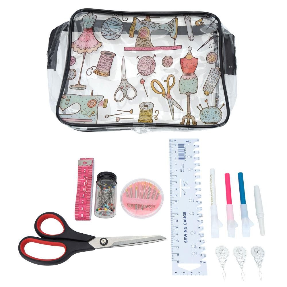 Nähwelt Flach Aufbewahrungsbox - Nähzubehör-Set (Set, Zubehörtasche mit 8 Nähutensilien)