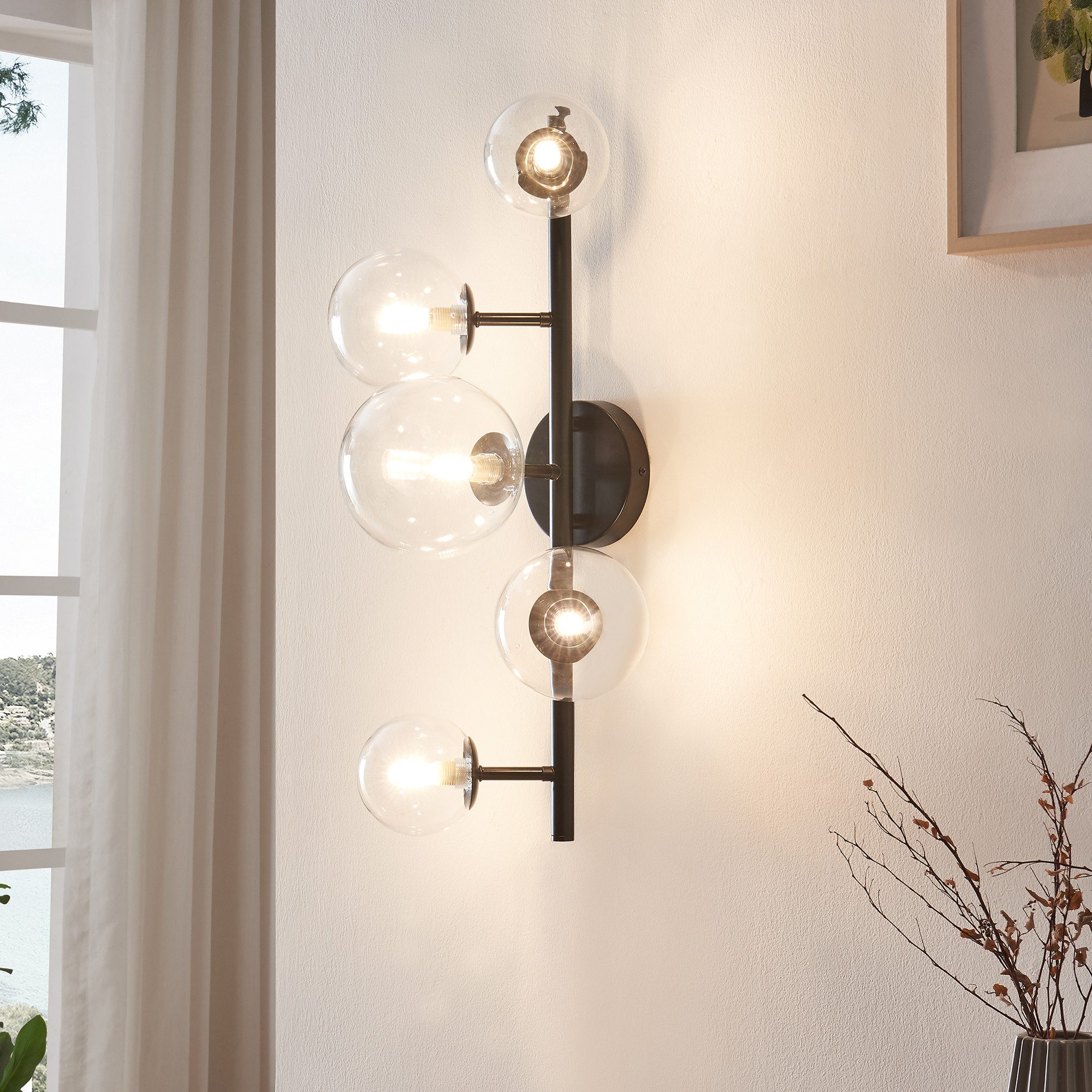lux.pro Wandleuchte, ohne Leuchtmittel, »Makkor« 5-flammig Metall und Glas 62x35x24 cm Schwarz