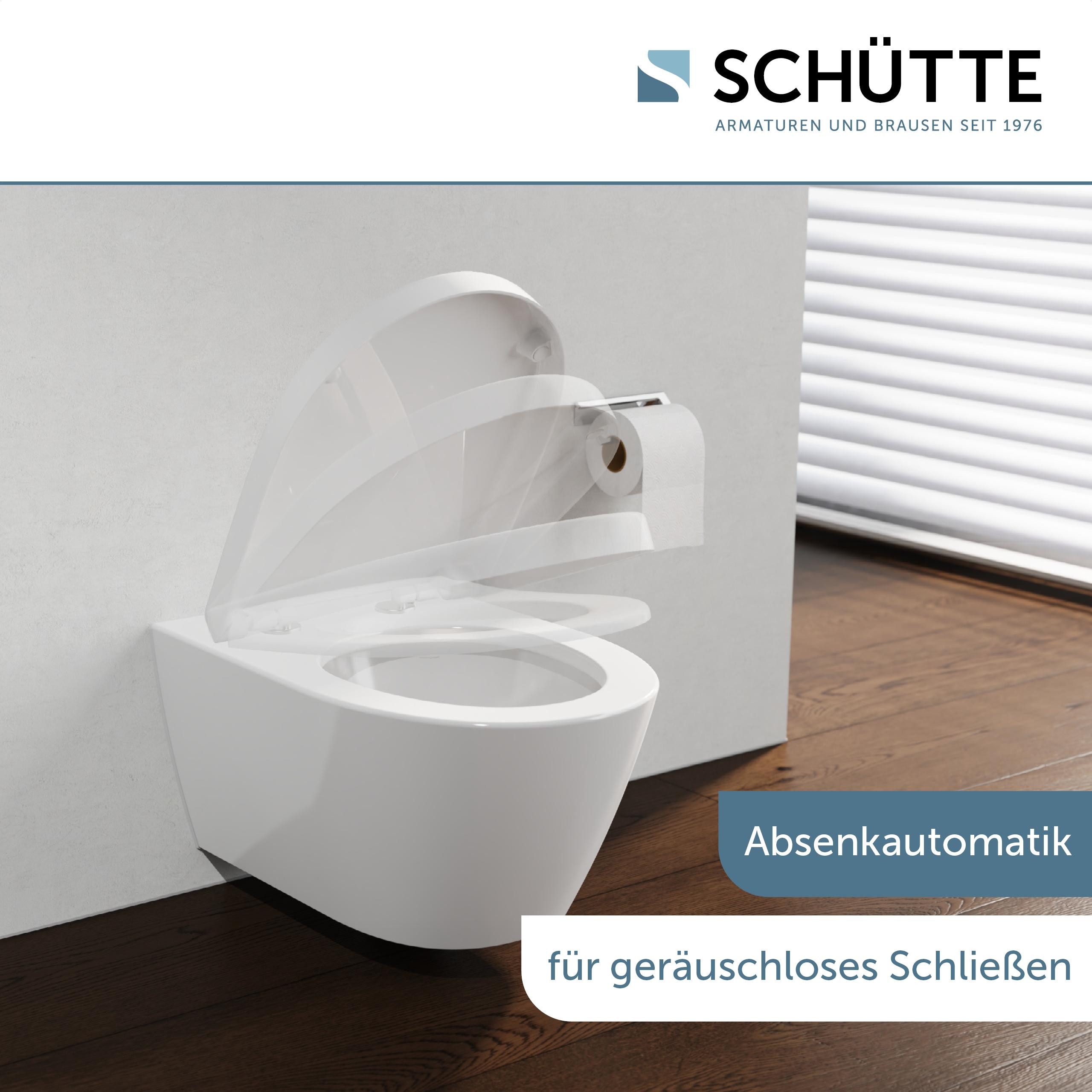 Schütte WC-Sitz Duroplast, WHITE D-Form PRO 7 (WC-Sitz, Befestigungsmaterial, Montageanleitung), mit Absenkautomatik und Schnellverschluss