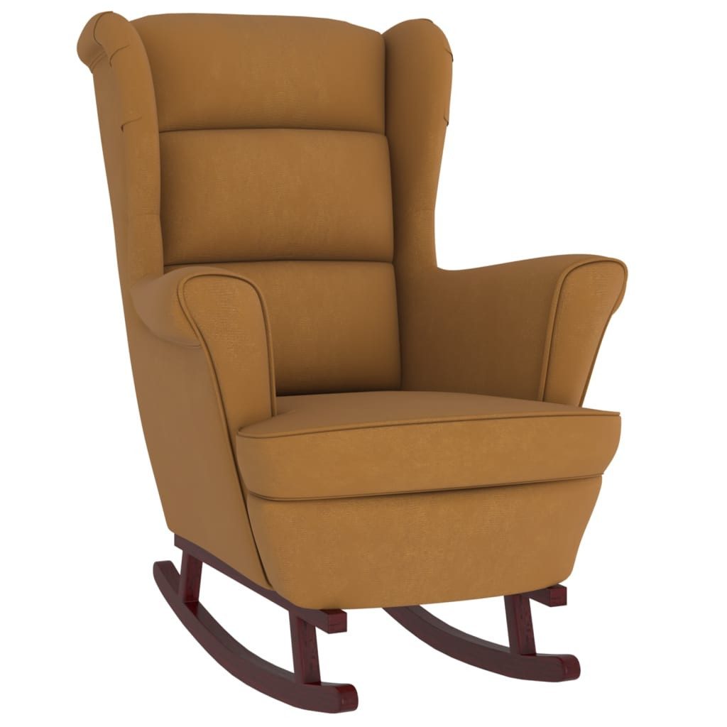 vidaXL Sessel 74 x 90 x 102 cm Schaukelstuhl mit Massivholz-Gummibeinen Braun Samt O