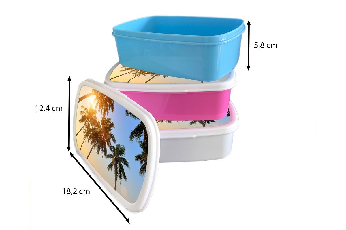 Tropisch, weiß MuchoWow Brotdose, (2-tlg), Palme Mädchen Lunchbox Jungs Kinder Sommer Kunststoff, und Erwachsene, - Sonne - - Brotbox für für und