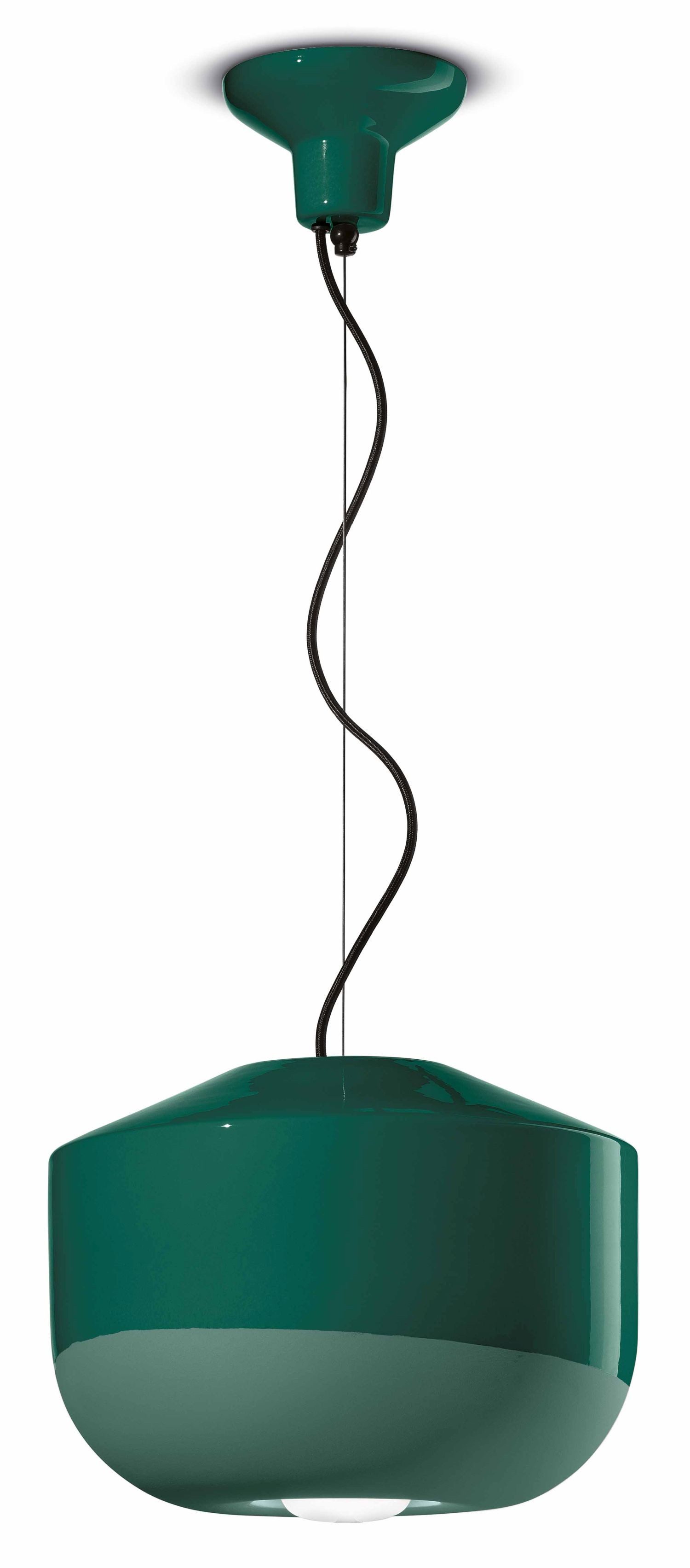 Licht-Erlebnisse Pendelleuchte MATTEO, ohne Leuchtmittel, Keramik E27 rund D: 35 cm H: max. 148 cm Flaschengrün Retro Design