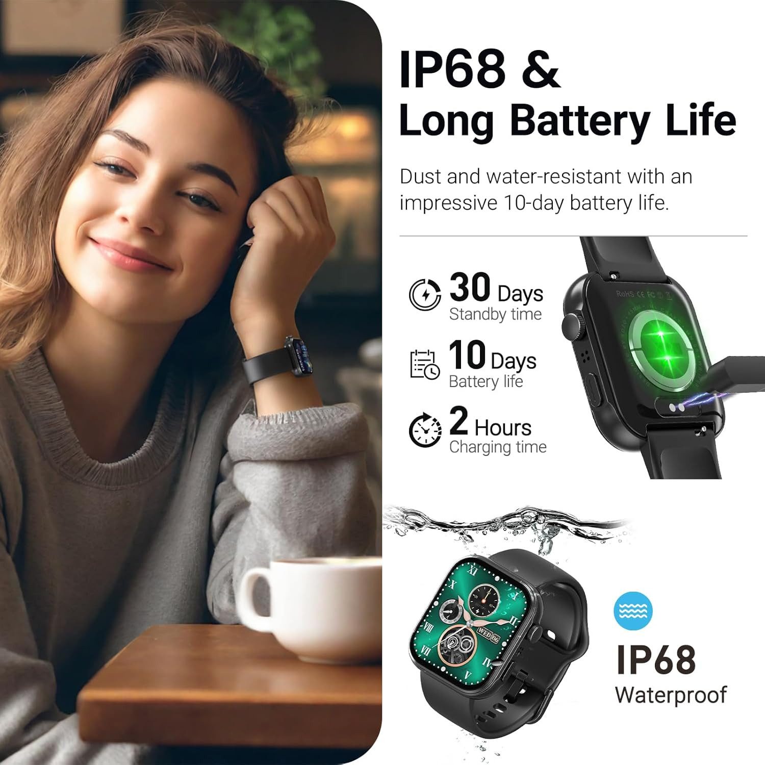 TOZO S6 Smartwatch (4,7 cm, android ios), Smartwatch mit AMOLED Display Bluetooth Anrufen Sportmodi Gesundheit