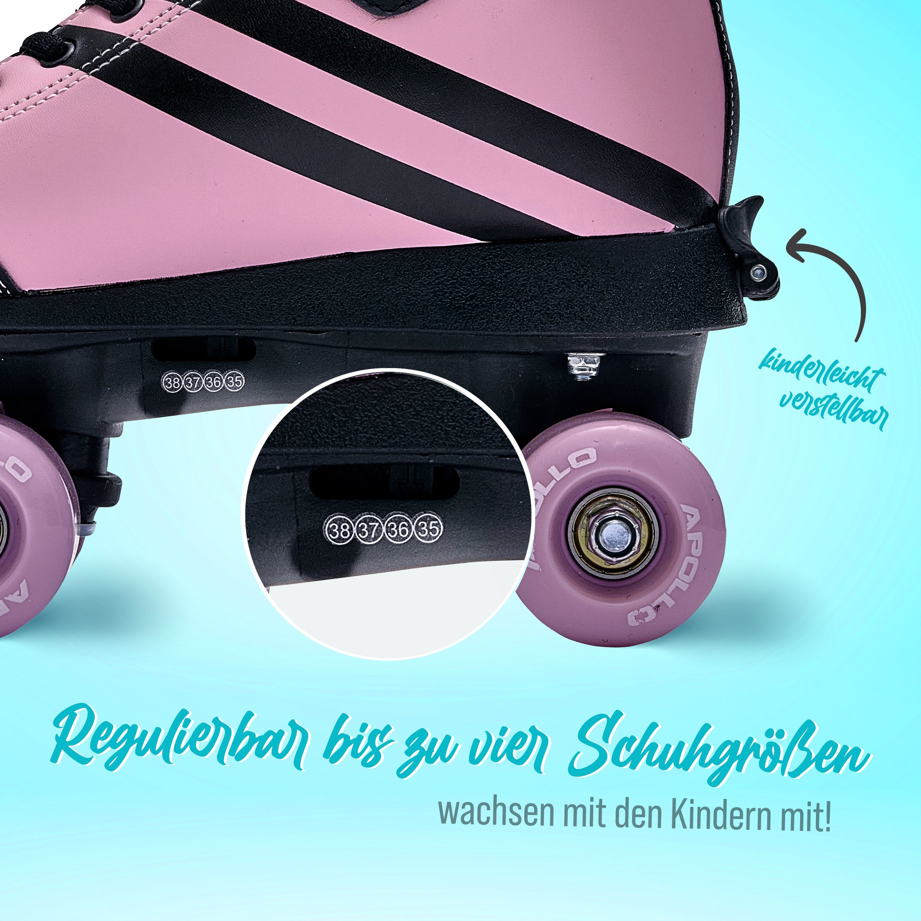 2PM SPORTS Rollschuhe Für Kinder - 4-fach Verstellbar In Rosa & Blau Für Anfänger