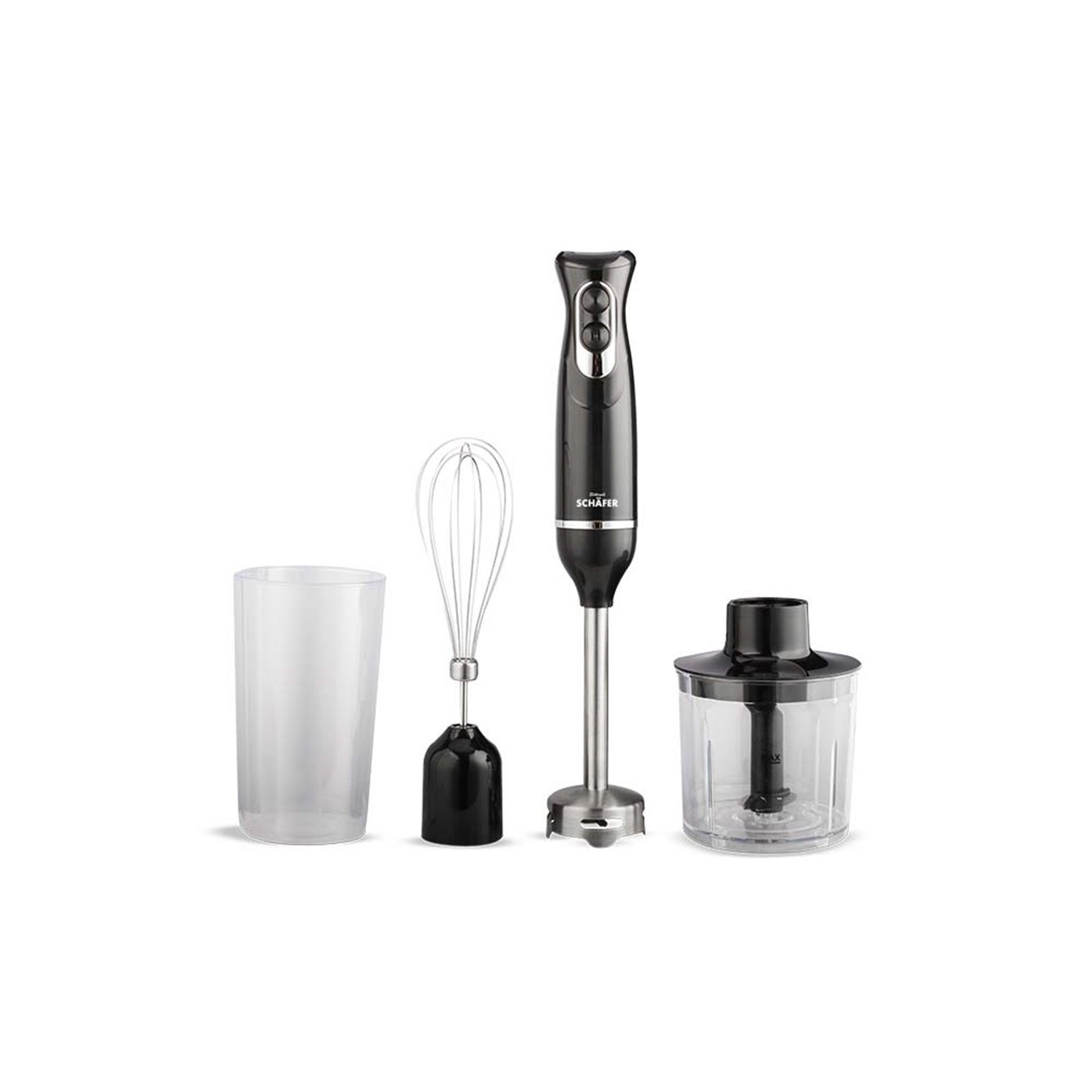 Schäfer Stabmixer Stabmixer Set 600W, 600 W, Inkl. Multi-Zerkleinerer,  Mess-Pürierbecher und Schneebesen