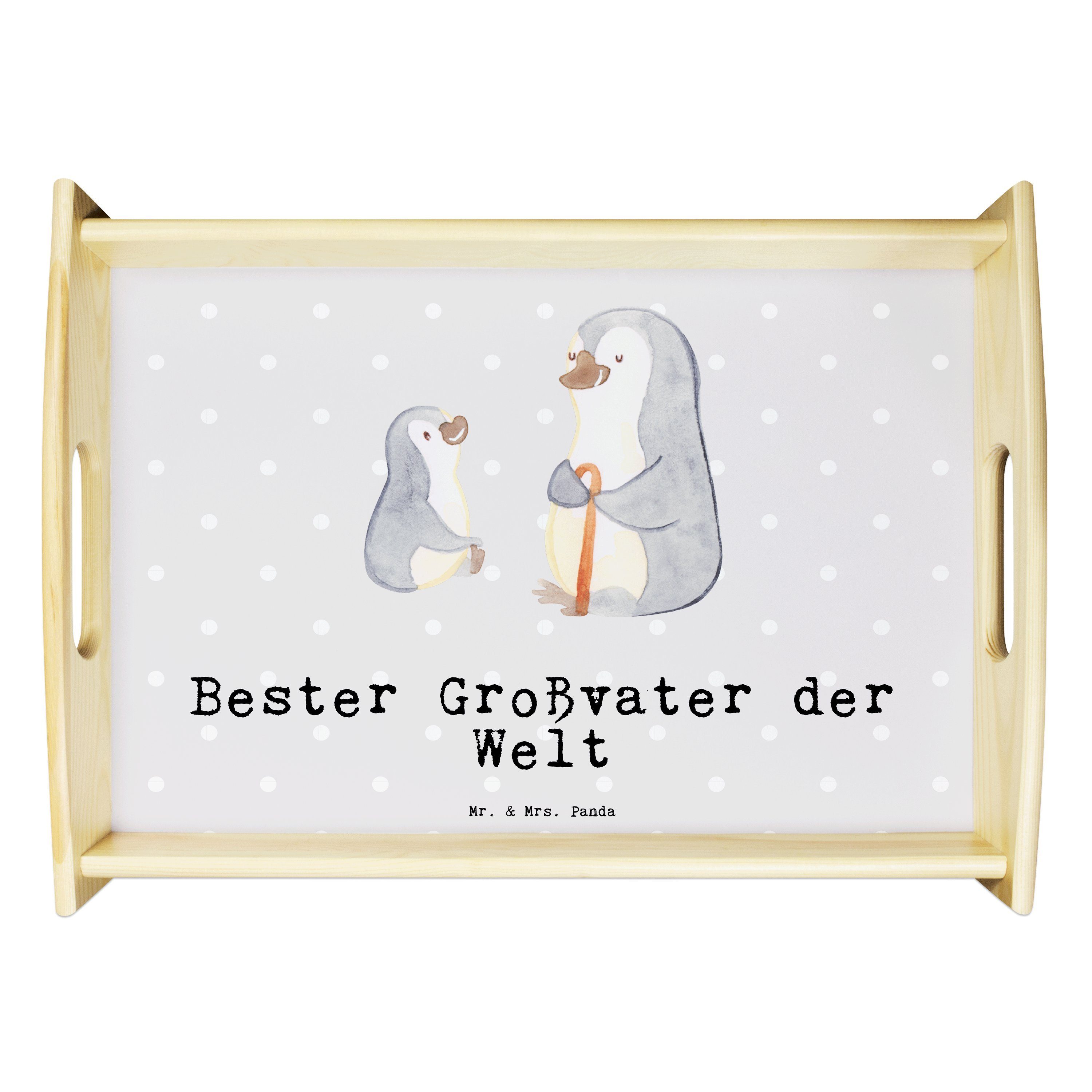 Mr. & Mrs. Panda Tablett (1-tlg) - Enkel, Pinguin lasiert, D, Pastell Grau Geschenk, Echtholz - Großvater der Welt Bester