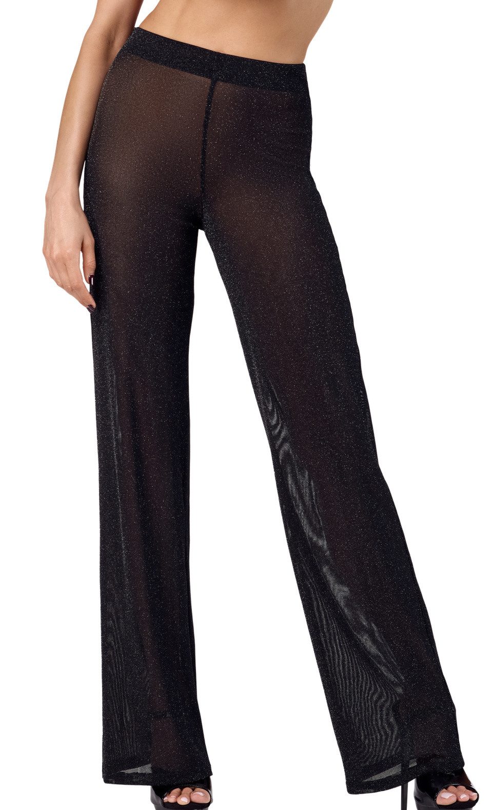 Noir Handmade Top & Leggings Frauen Tüll Leggings schwarz Hose mit schimmernden Stoff Gummibund Sil