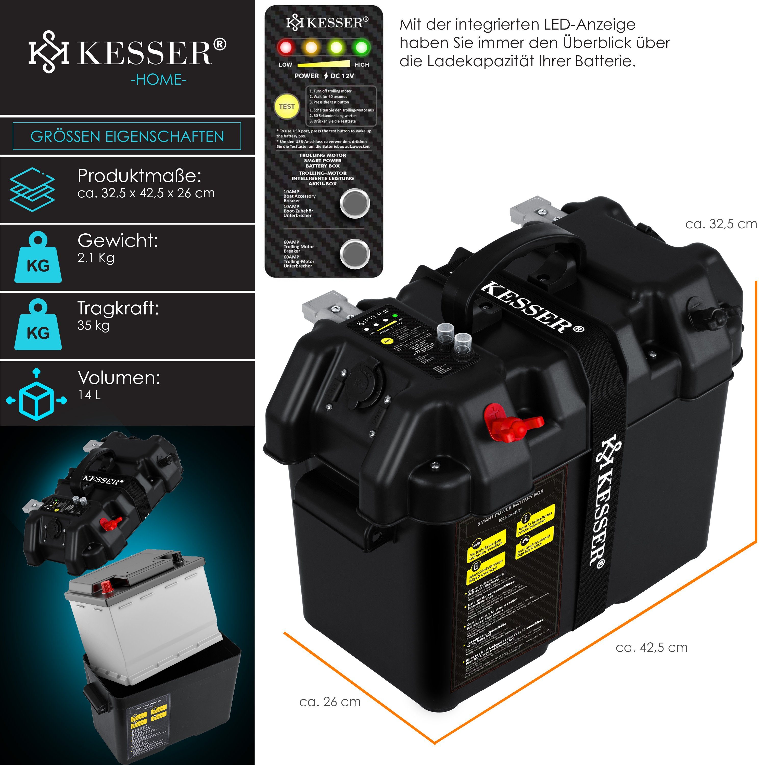 Elektromotor Schlauchboot Batterie, Bootsmotor Batteriebox für KESSER