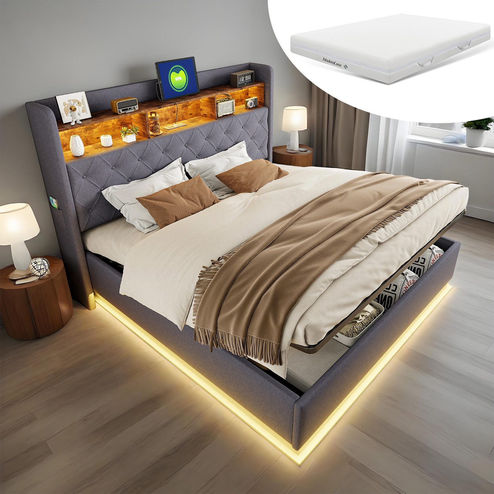 OKWISH Polsterbett Funktionsbett,Stauraumbett,Doppelbett,Gästebett (Luxuriö günstig online kaufen