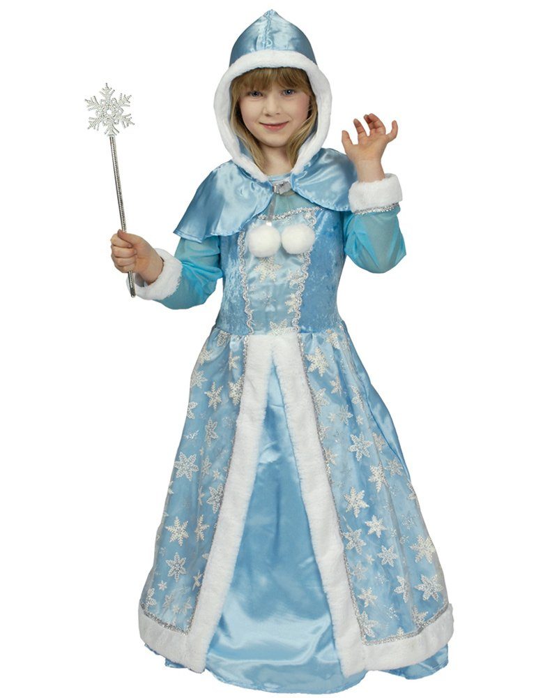 Das Kostümland Prinzessin-Kostüm Schneekönigin Eisprinzessin Glitzer Kostüm für Mädchen - Hellblau, Kleid mit Cape und Zauberstab