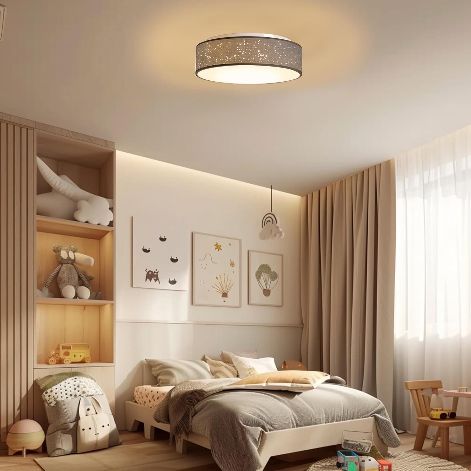 Zedelmaier Lampenschirm Deckenleuchte Deckenlampe Stoff mit Sterne Kinderzimmerlampe, ohne Leuchtmittel, für Kinderzimmer Schlafzimmer Wohnzimmer Flur