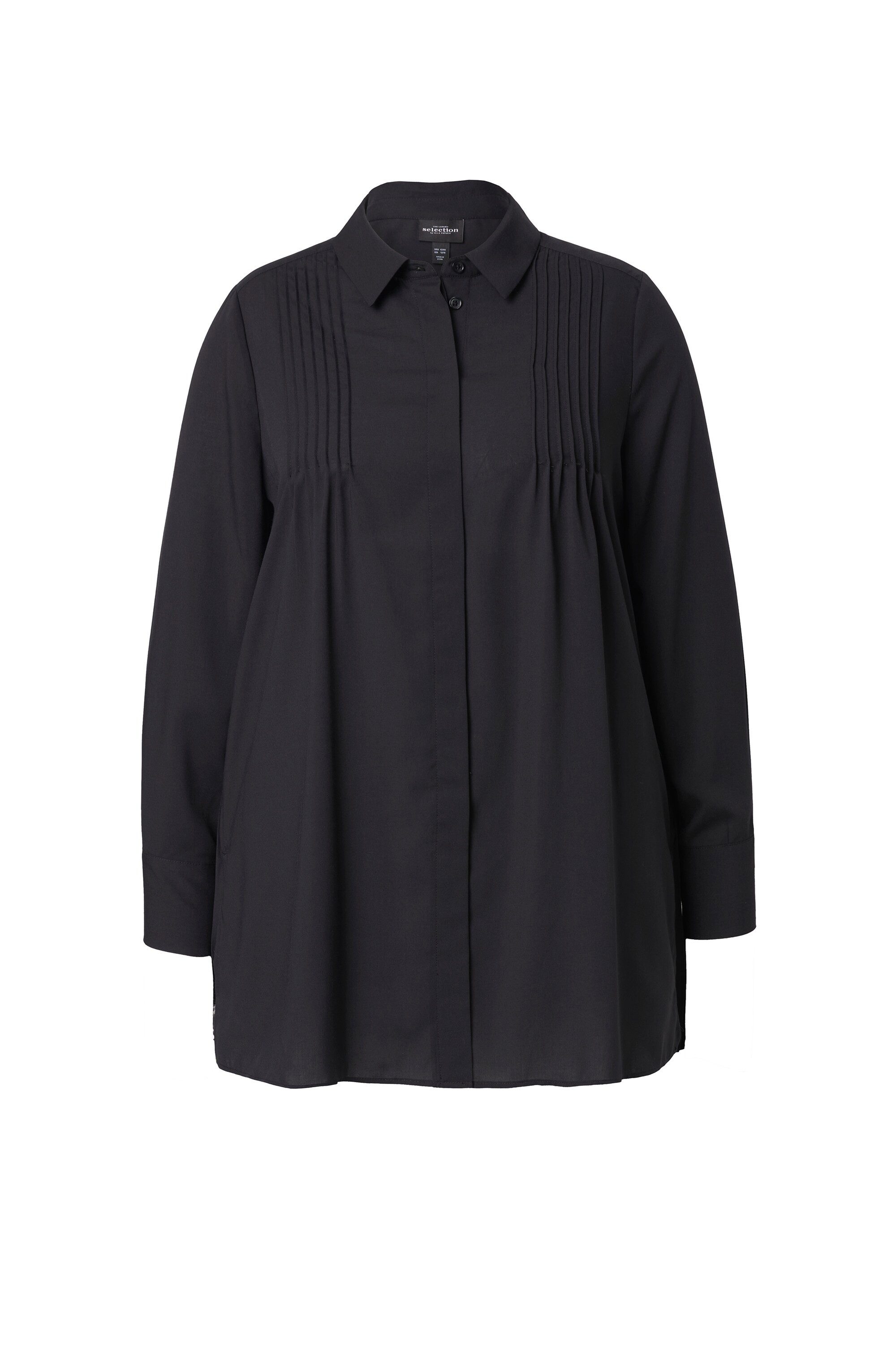 Ulla Popken Longbluse Bluse Plissee-Rücken A-Linie Hemdkragen Langarm günstig online kaufen