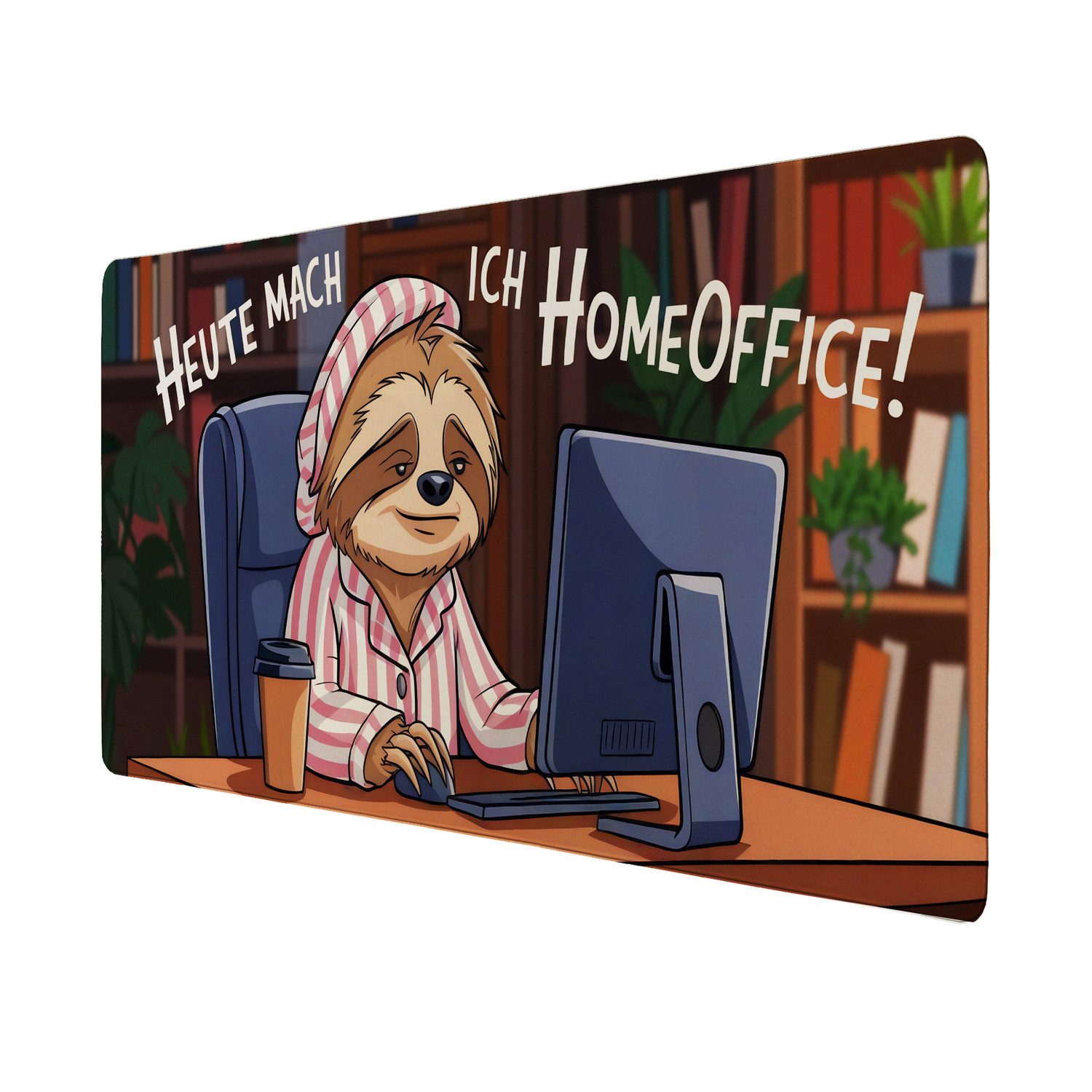 speecheese Schreibtischunterlage Faultier im Homeoffice Schreibtischunterlage 69x31cm XXL Mauspad