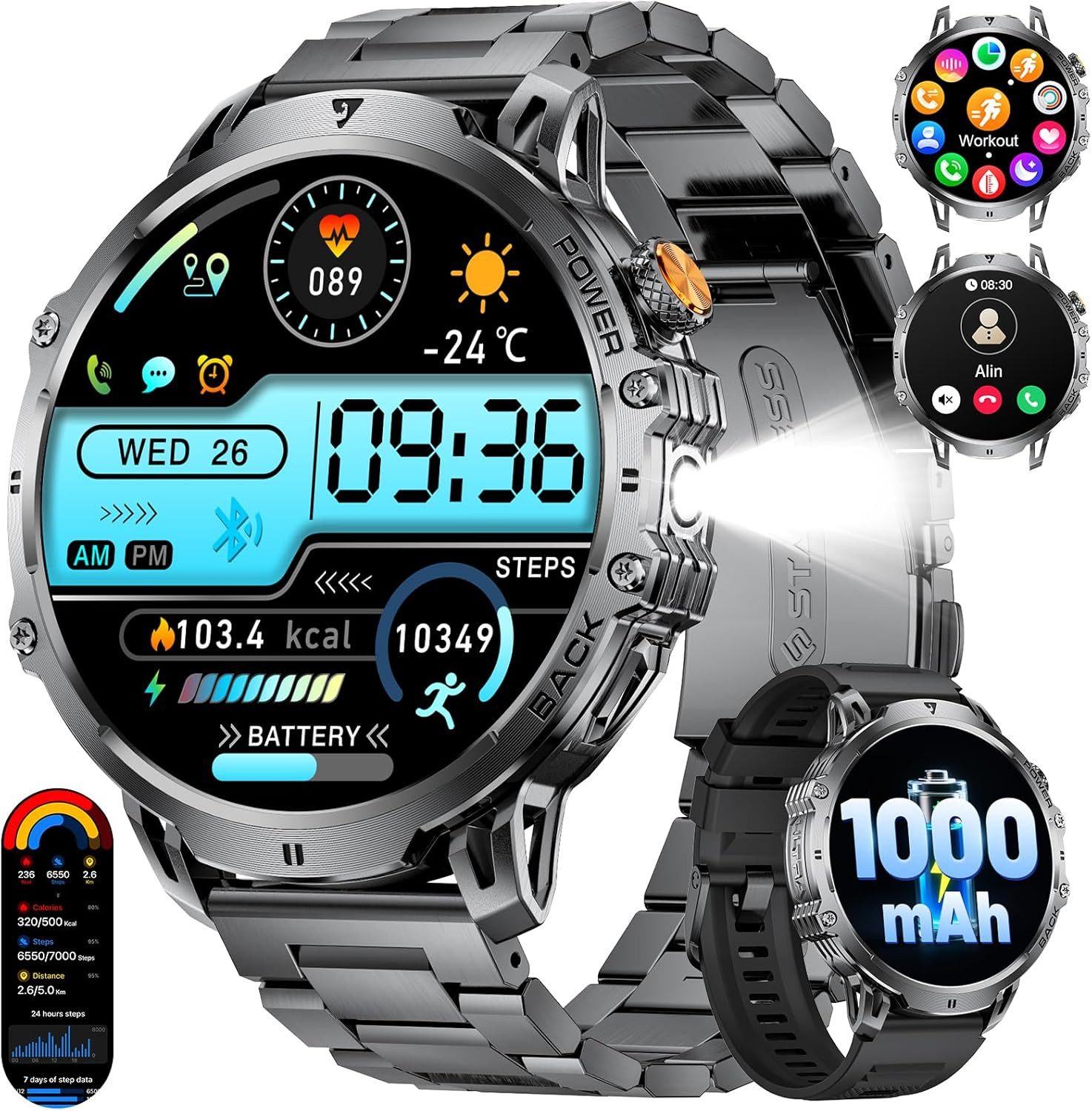 BENYAR EF13-E Smartwatch (4,7 cm, Android iOS), Smartwatch EF13 mit 1,85 Zoll HD Display, 1000mAh Akku, 100 Sportmodi