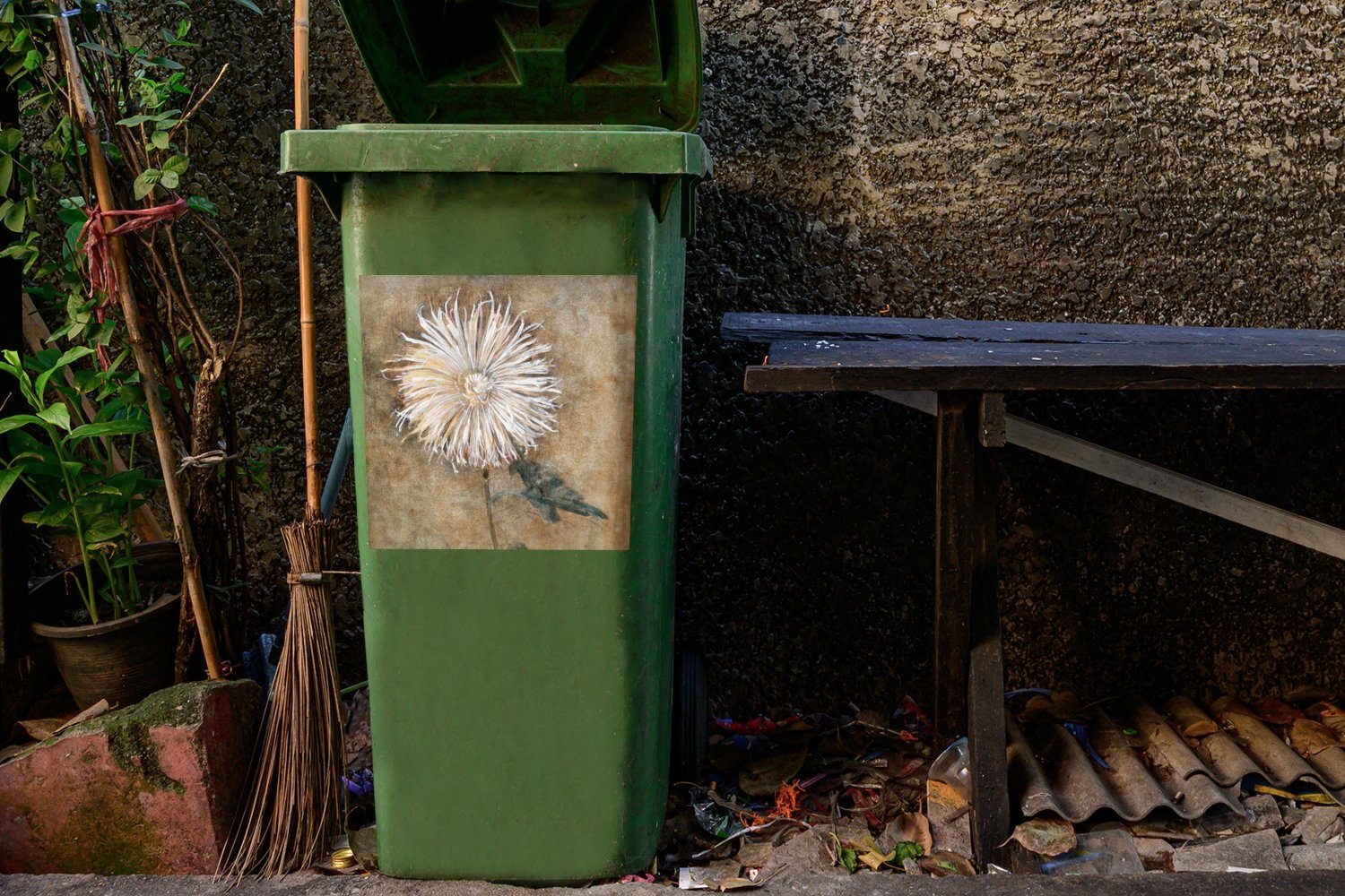 MuchoWow Wandsticker Chrysantheme Abfalbehälter - Mülleimer-aufkleber, - Mülltonne, St), Alte Meister (1 Sticker, Mondrian Container, Piet