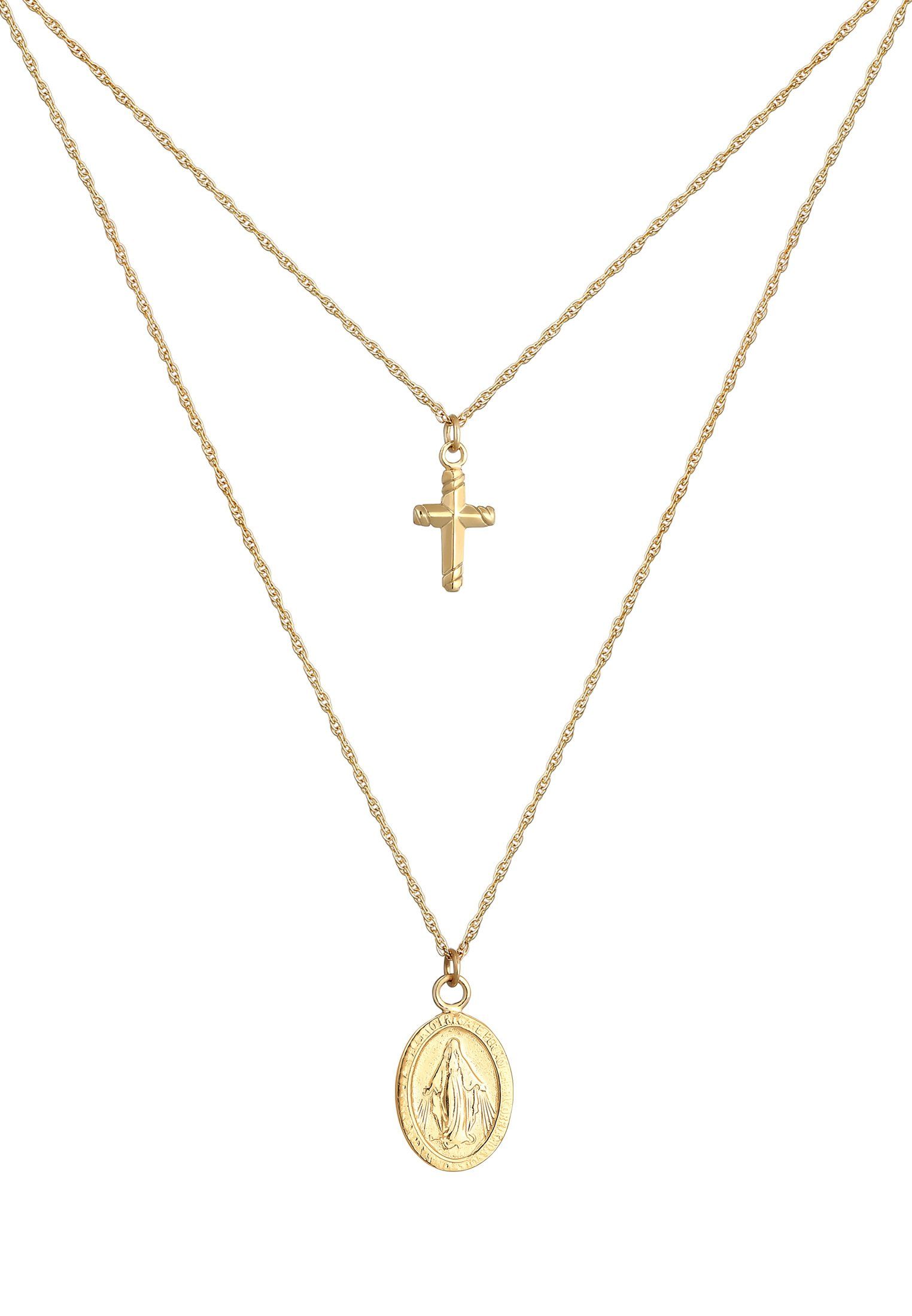 Elli Ketten-Set Layer Kreuz Marienbild 925 Sterling Silber, Kreuz günstig online kaufen
