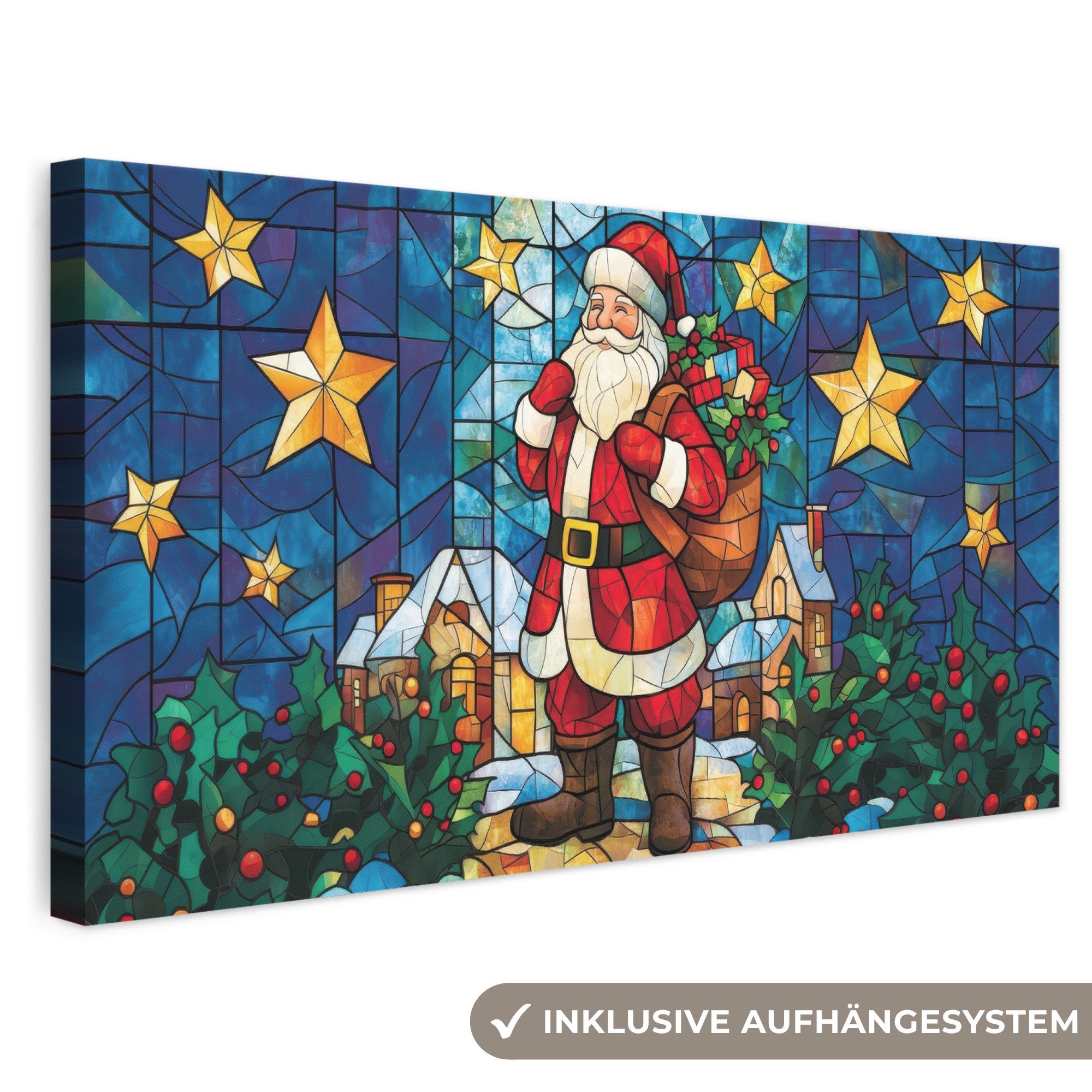 OneMillionCanvasses® Leinwandbild Panorama Weihnachtsmann - Glas - Farbenfroh, Fotodruck (1 St), Wandbild, Deko Schlafzimmer Wohnzimmer Flur 40x20 cm