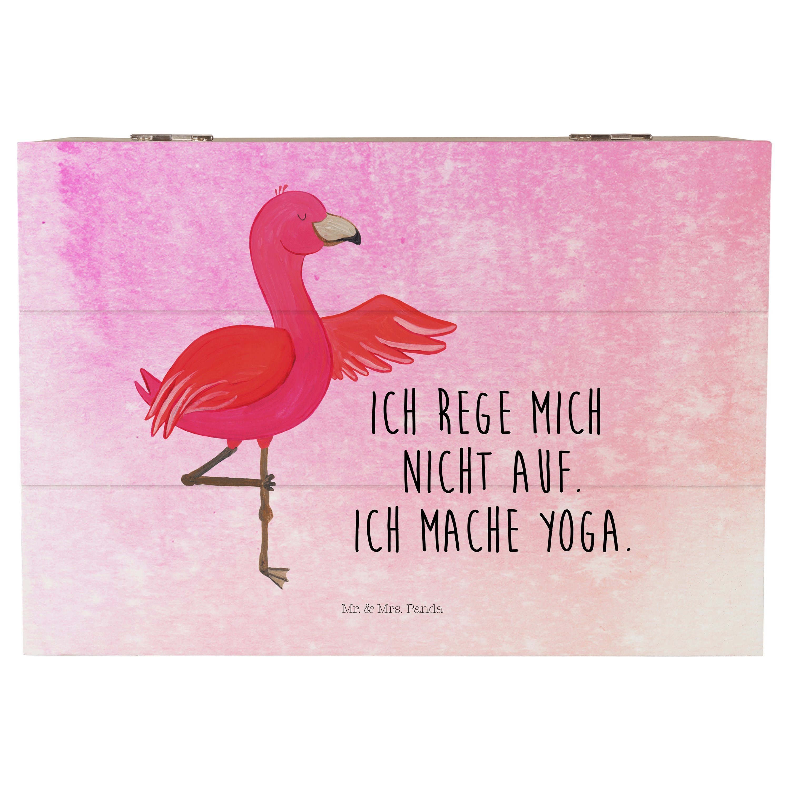 Mr. & Mrs. Panda Dekokiste 22 x 15 cm Flamingo Yoga - Aquarell Pink - Geschenk, Erinnerungsbox, (1 St), Einschlagscharniere