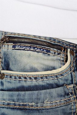 Cipo & Baxx Regular-fit-Jeans Hose BA-CD535 mit dicken Kontrastnähten als Applikation