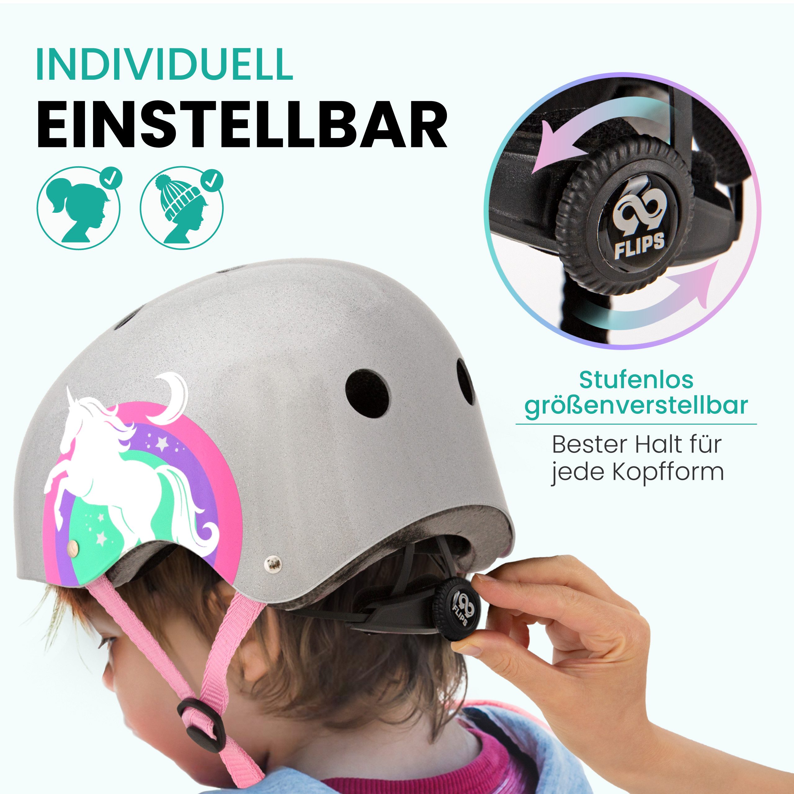 99FLIPS Fahrradhelm Mädchen ab 3 Jahre Skateboard Helm Kinder Einhorn Design, Kinderhelm Inliner Fahrrad Helm Pink Kleinkinder Schlittschuhe – Bild 4 von 5